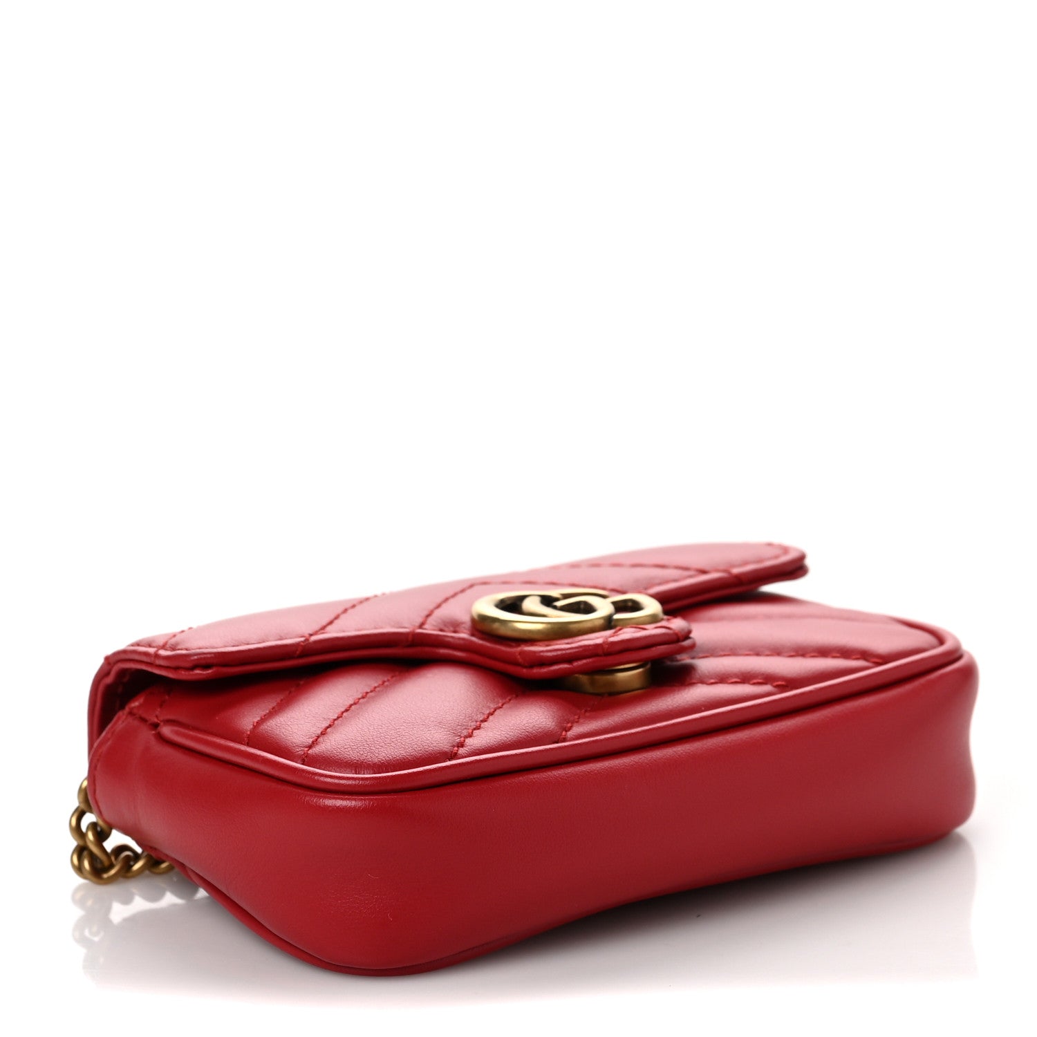 Gucci Calfskin Matelasse GG Marmont 2.0 Coin Purse On A Chain Hibiscus Red 3 of 7