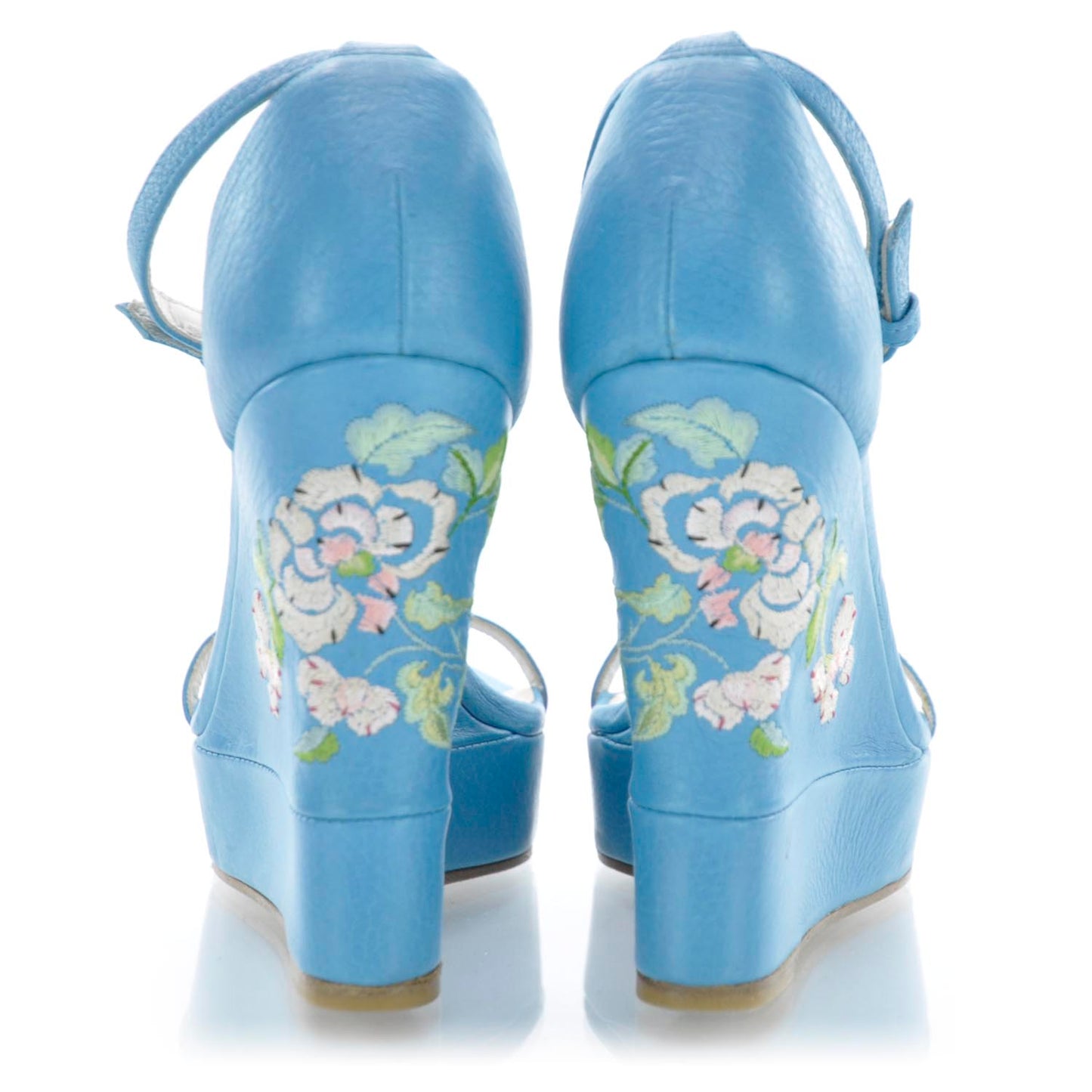 Leather Vintage Flowers Wedge Sandals 36.5