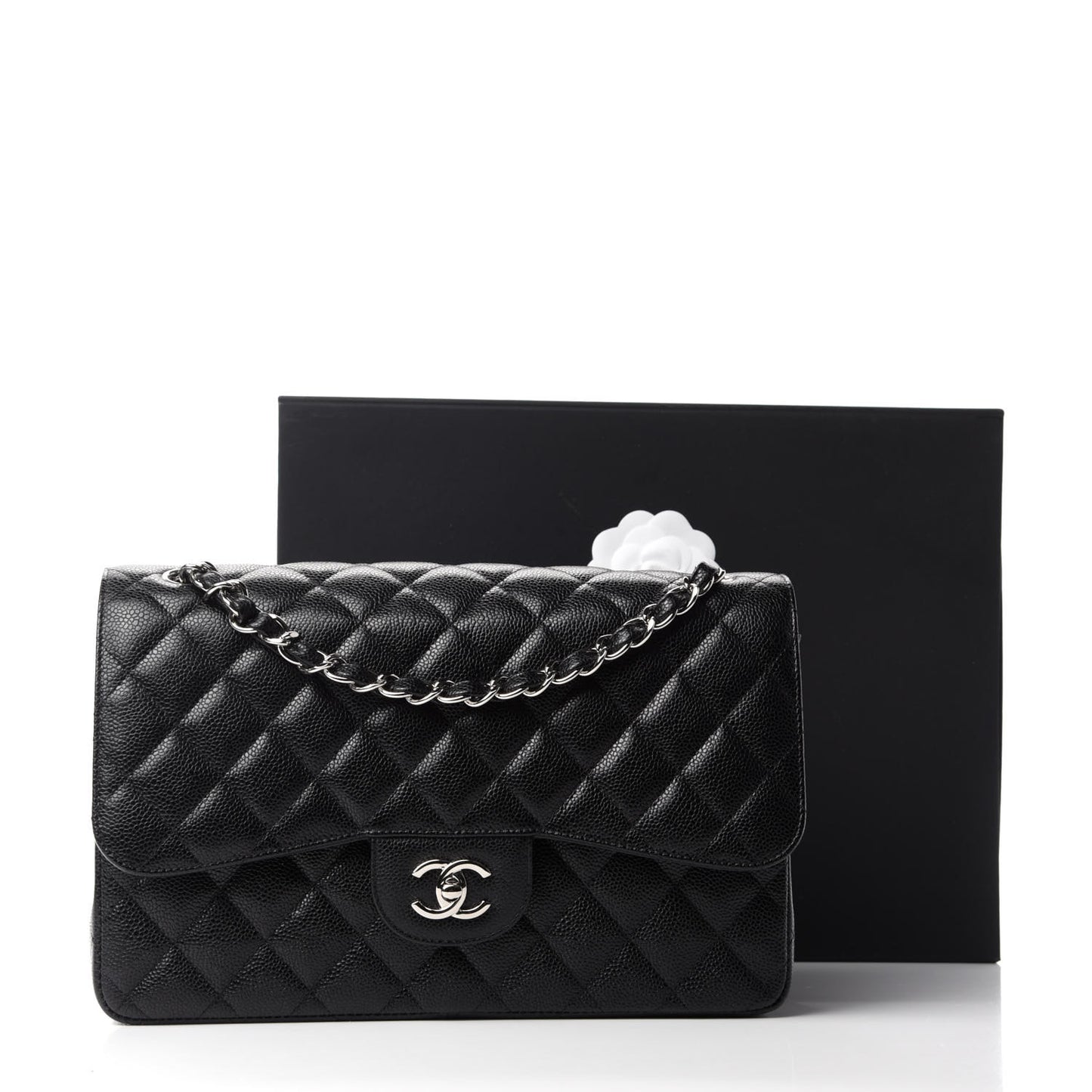 Caviar Quilted Jumbo Double Flap Black