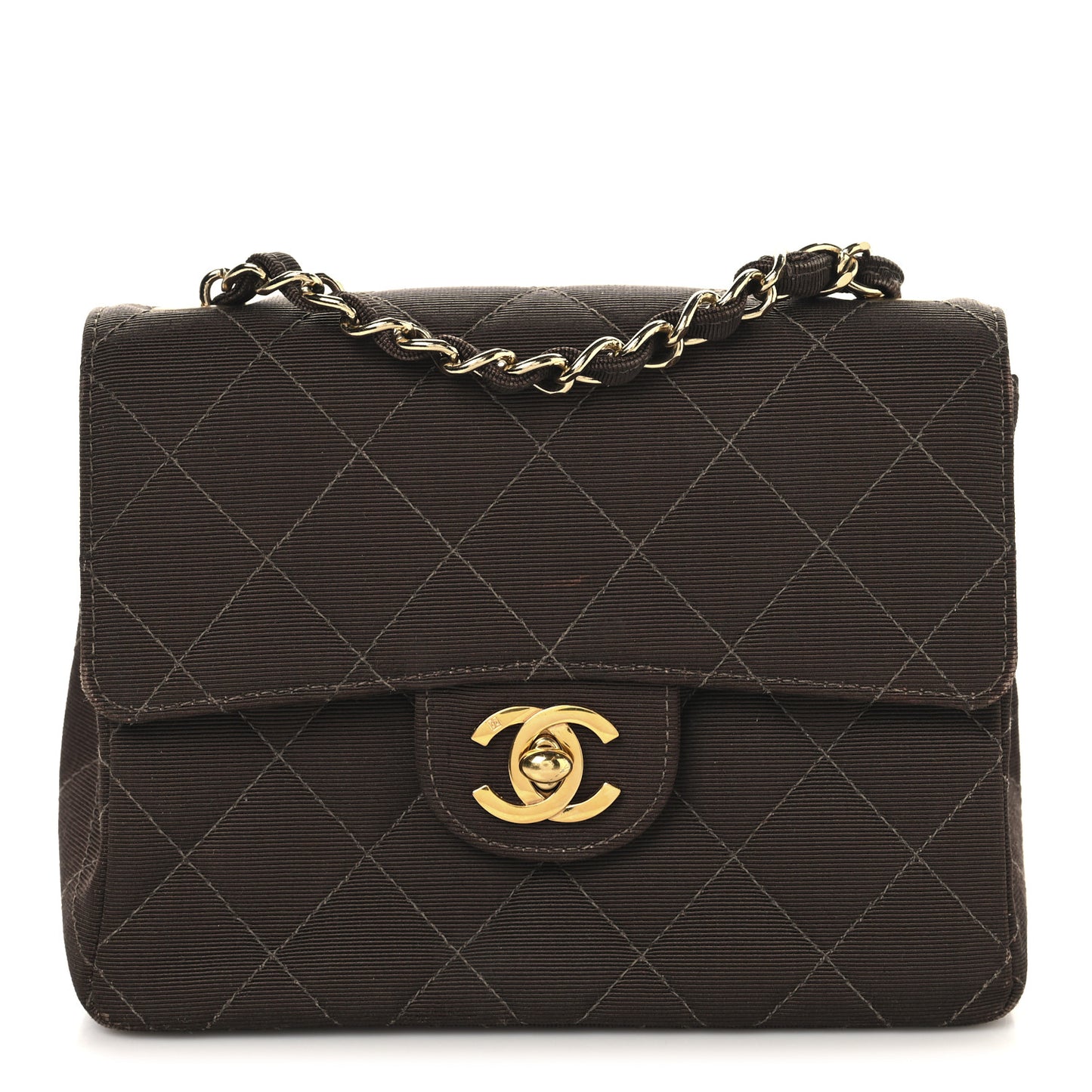 Grosgrain Quilted Mini Square Flap Brown