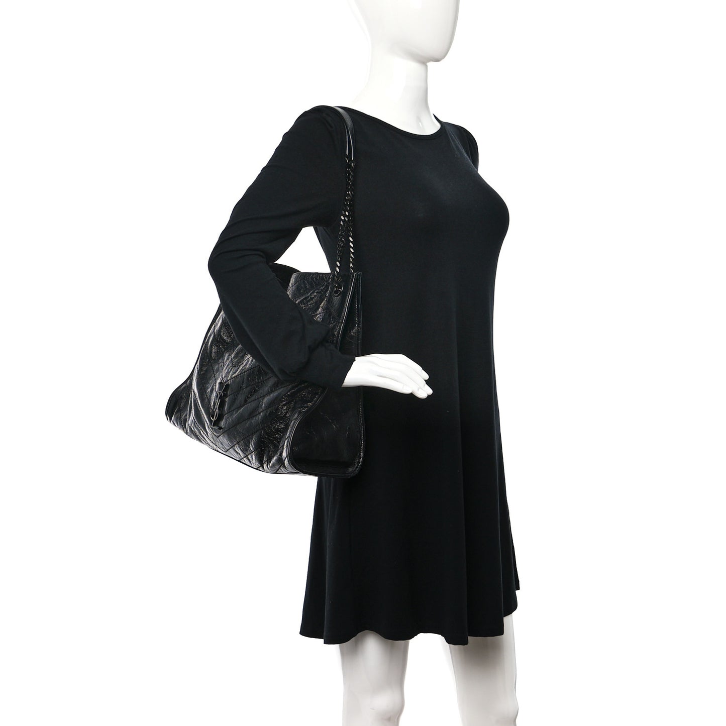 Crinkled Calfskin Matelasse Monogram Large Niki Shopper Tote Black