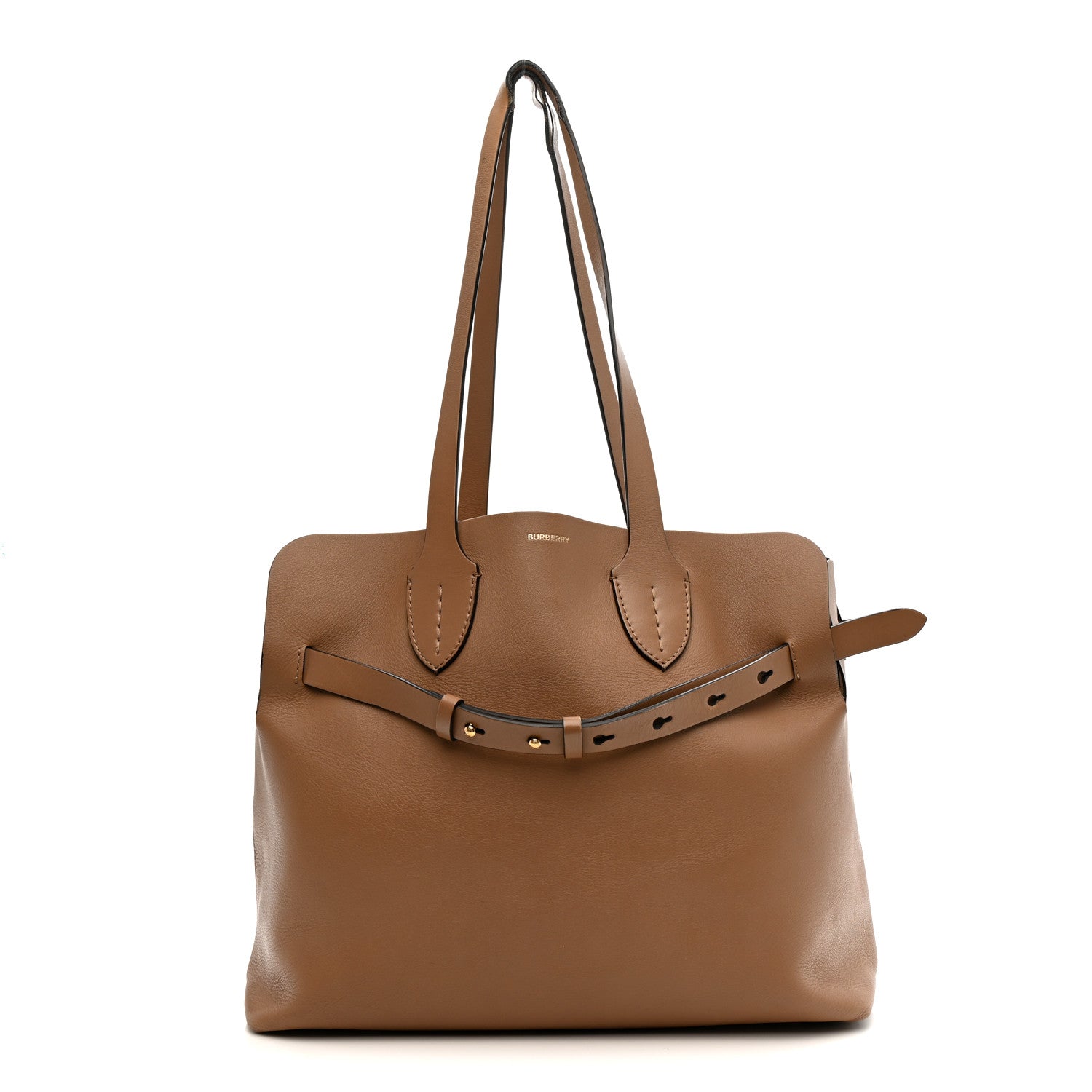 【お？】　Burberry 　キャンバス　レザー　ブラウン Burberry Soft Smooth Calfskin Medium Tote Camel 1819649 – FASHIONPHILE