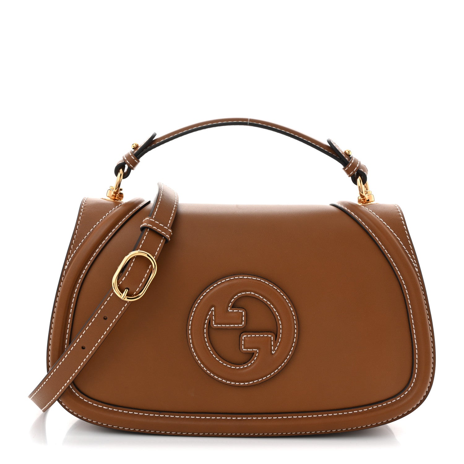GUCCI ダークブラウン セカンドスキン Gucci Calfskin Large Blondie Top Handle Flap Bag Sundial 1890188