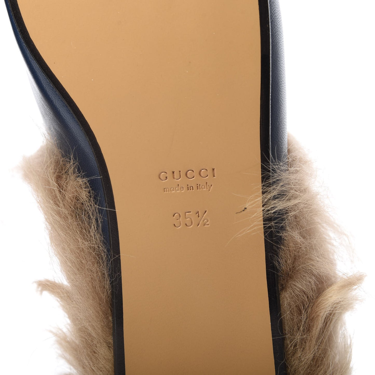 Malaga Kid Fur Womens Princetown Slippers 35.5 Blue Agata