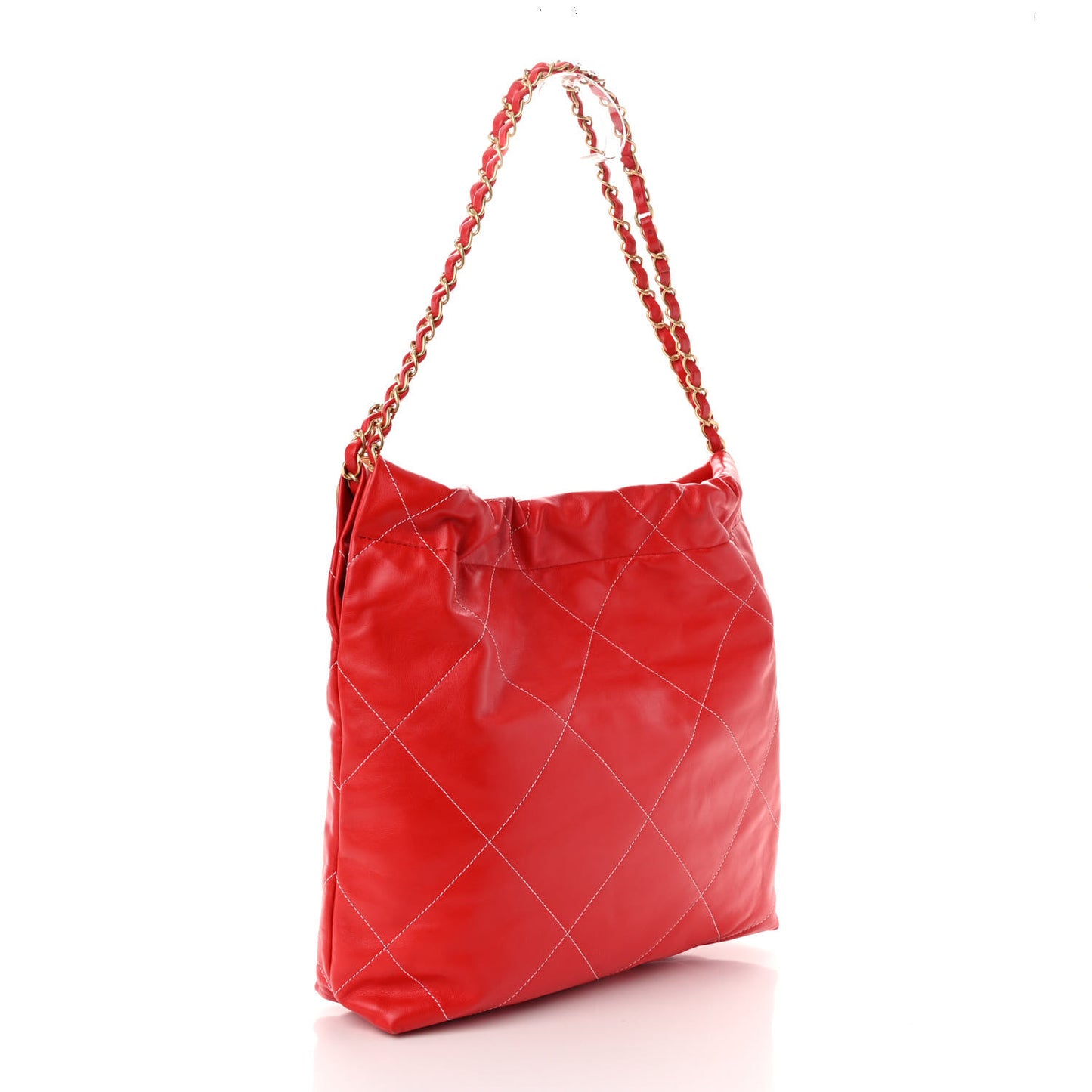 Shiny Calfskin Stitched Quilted Small Chanel 22 Red
