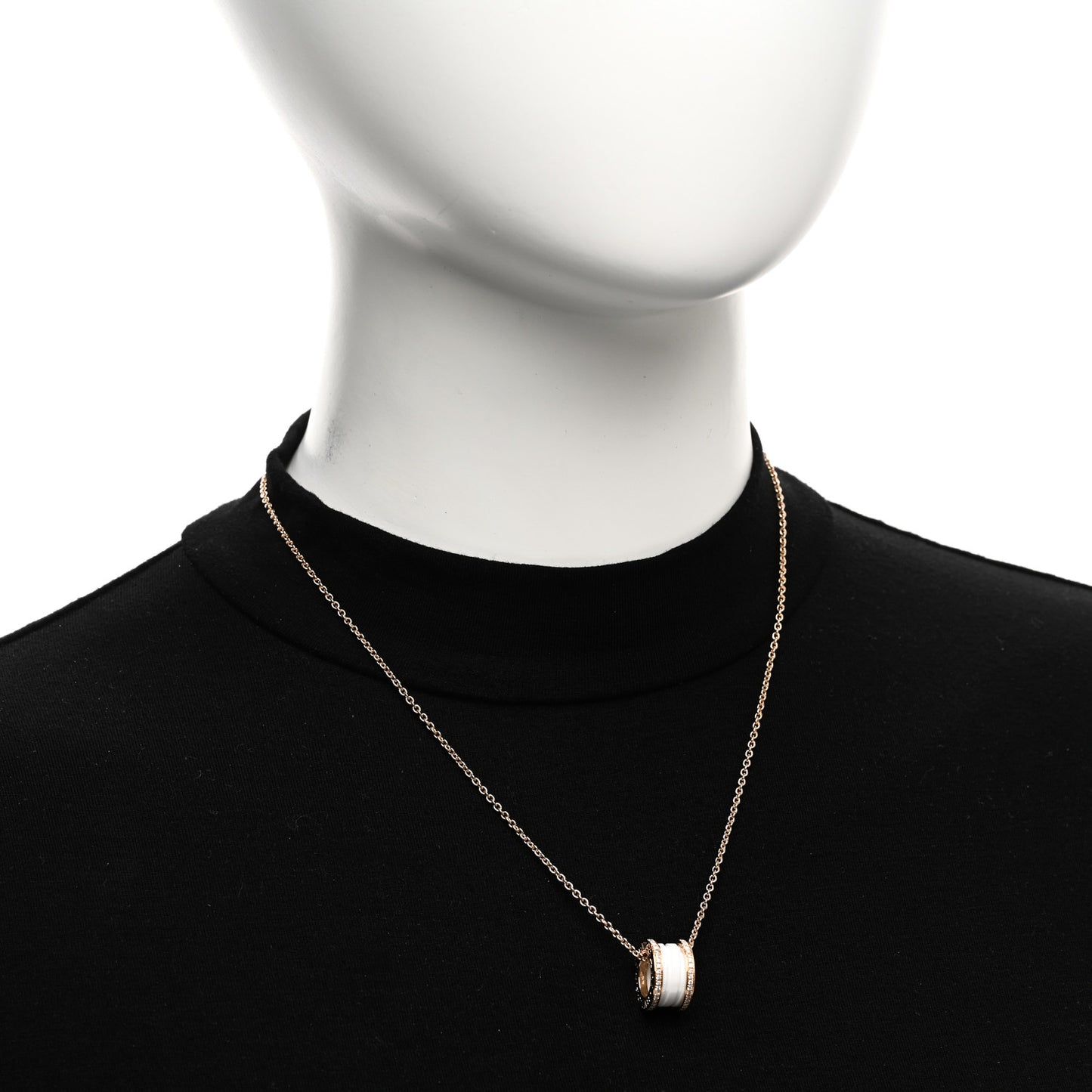 18K Rose Gold White Ceramic Diamond B.Zero1 Pendant Necklace