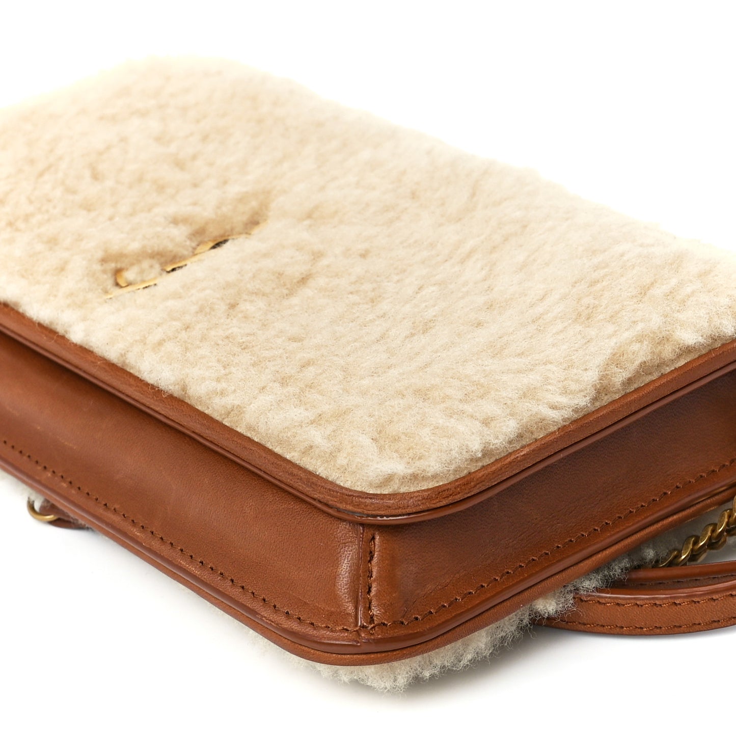 Shearling Monogram Phone Holder Crossbody Brown