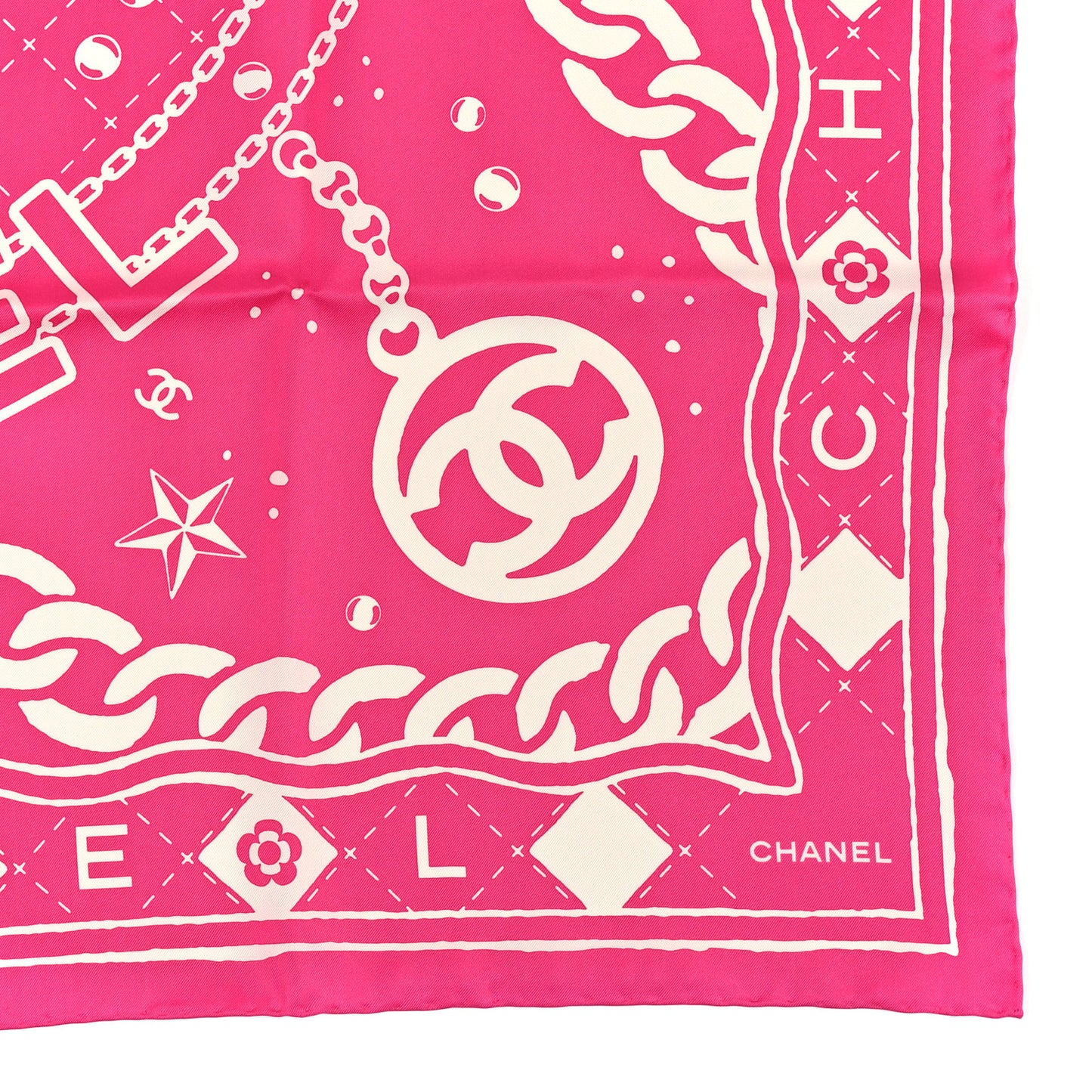 Silk CC Logo Square Scarf Fuschia Ecru