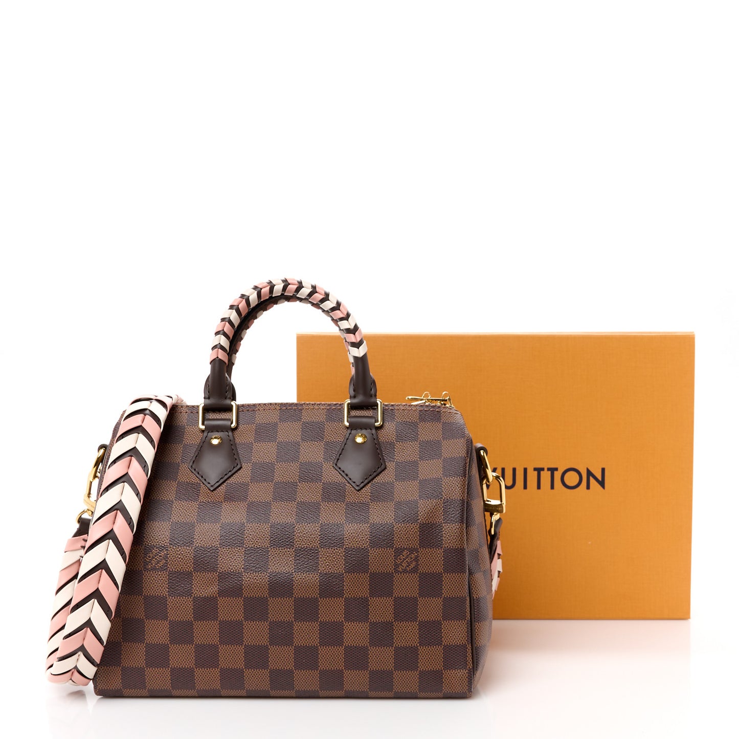 Damier Ebene Braided Speedy Bandouliere 25 Pink