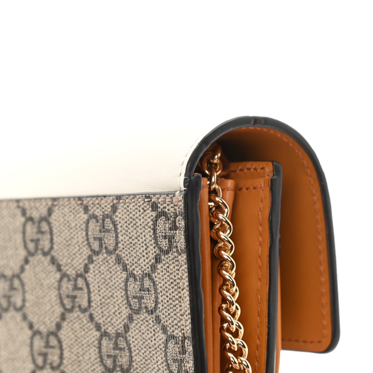 GG Supreme Monogram Calfskin Padlock Chain Wallet Beige Mystic White Sun Oil