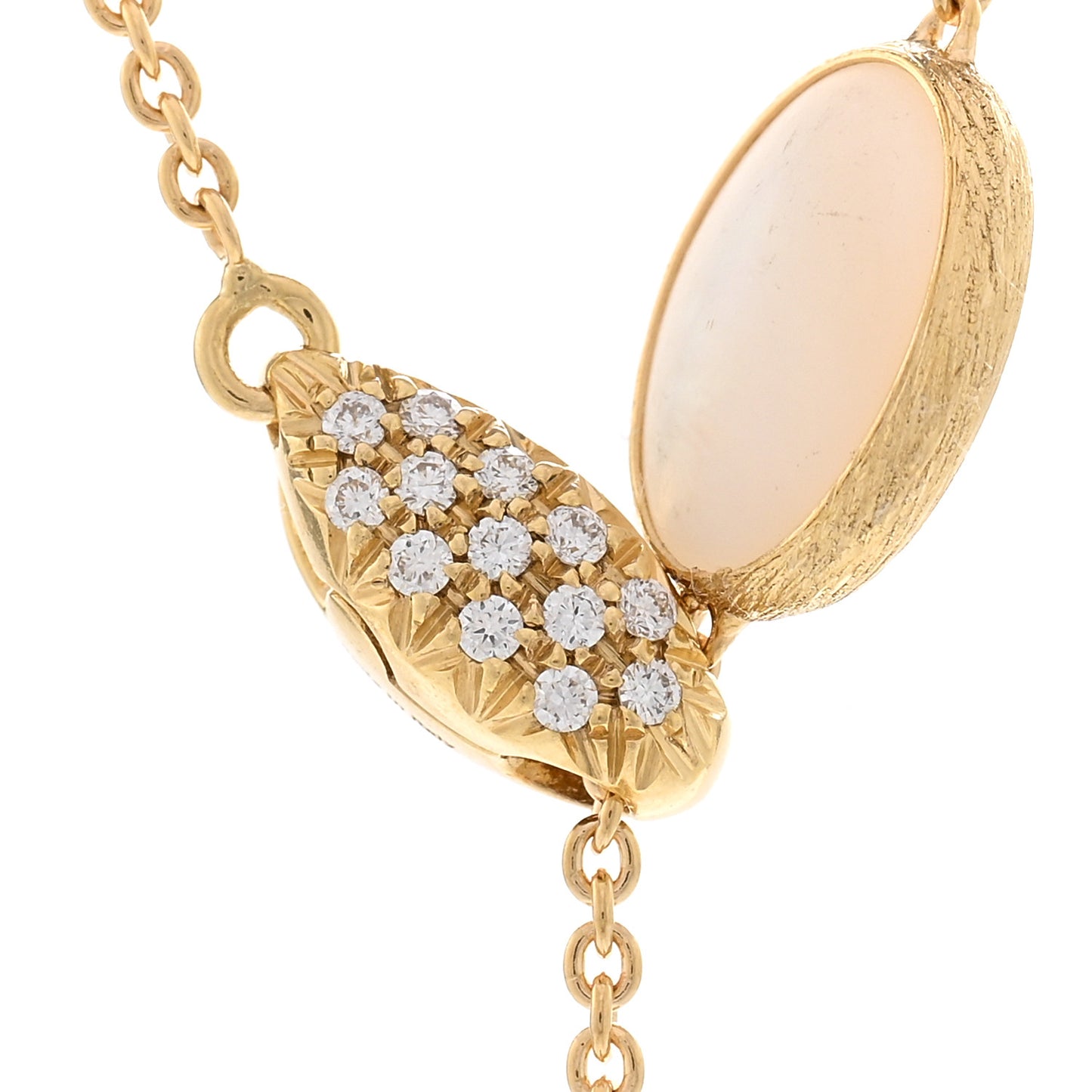 18K Yellow Gold Diamond Mother of Pearl Siviglia Lariat Necklace