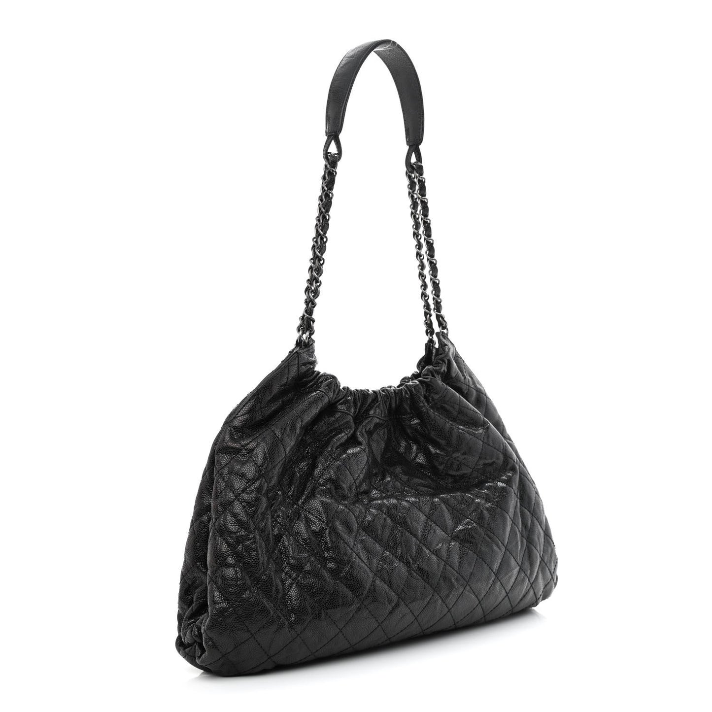 Caviar Quilted Medium Elastic Shopping Tote Black