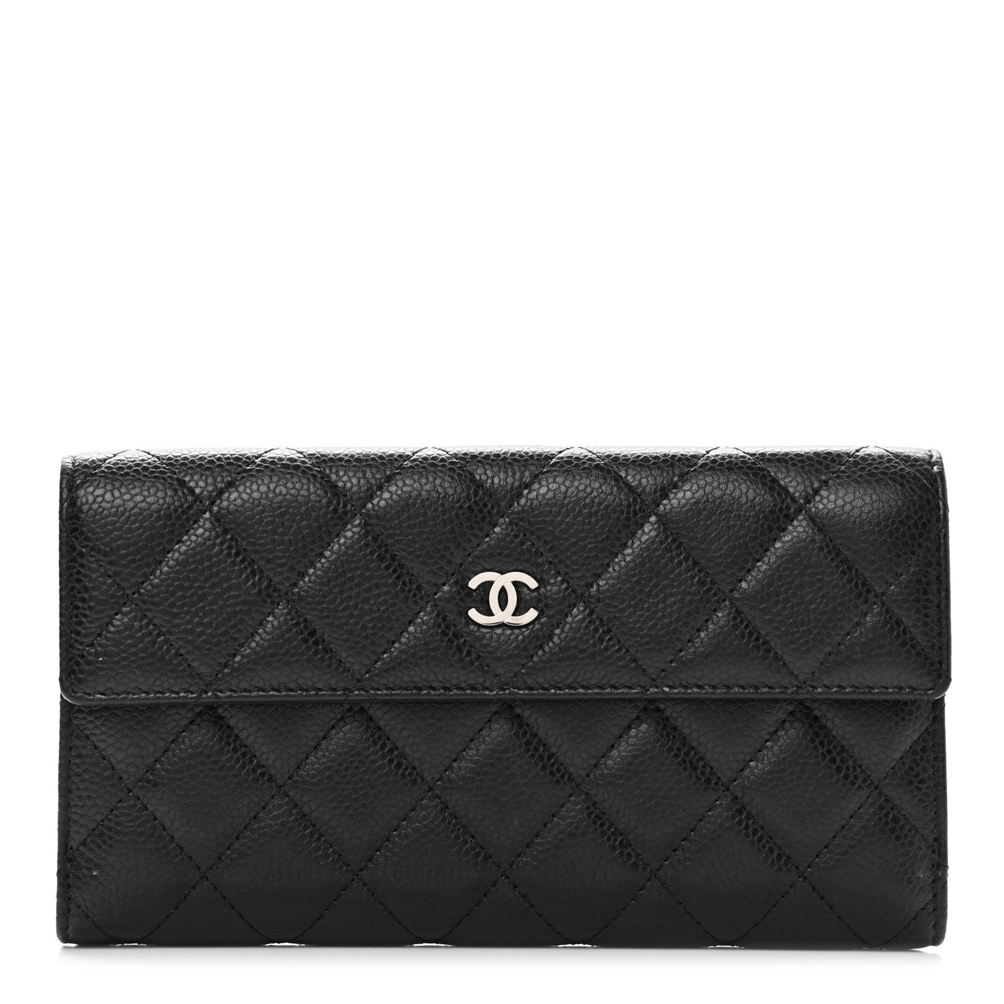 Caviar Quilted CC Long Double Wallet Black