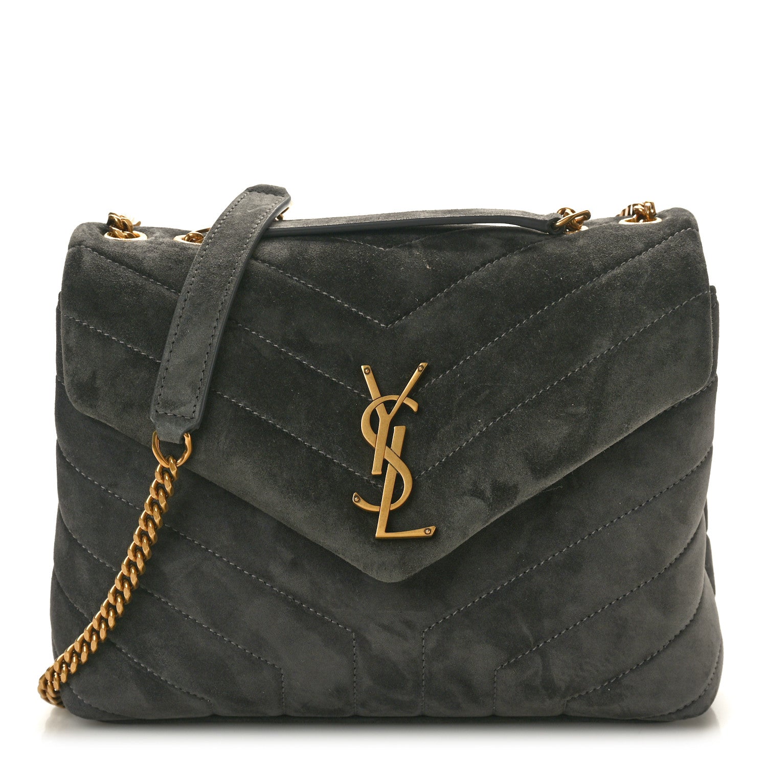 Saint Laurent Suede Calfskin Y Quilted Monogram Small Loulou Chain Satchel Storm 1 of 11