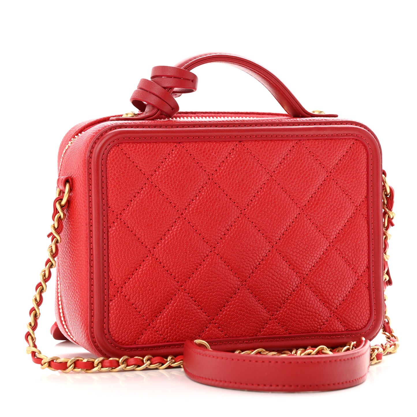 Caviar Quilted Small CC Filigree Vanity Case Red