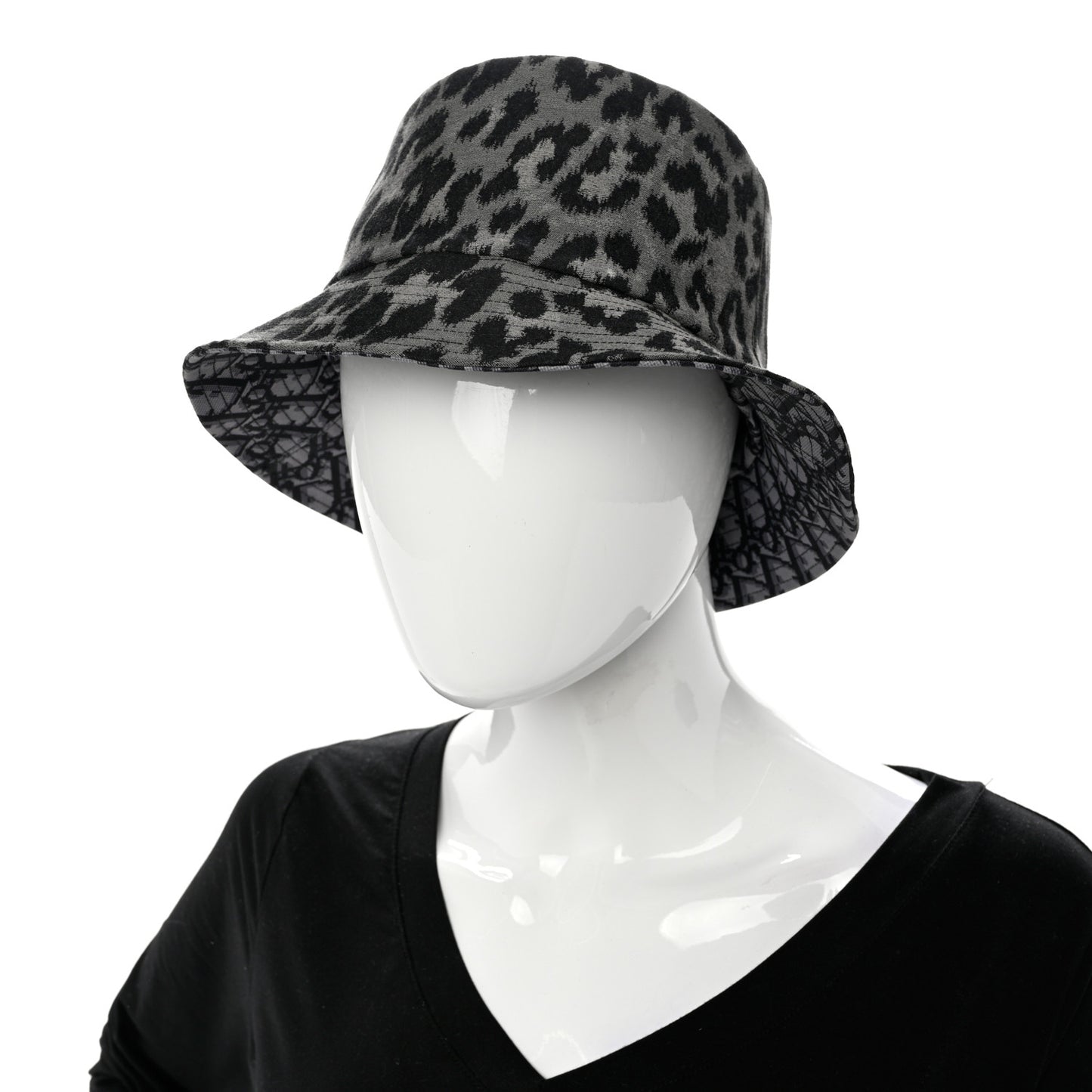 Oblique Reversible Leopard Bucket Hat 56 Grey