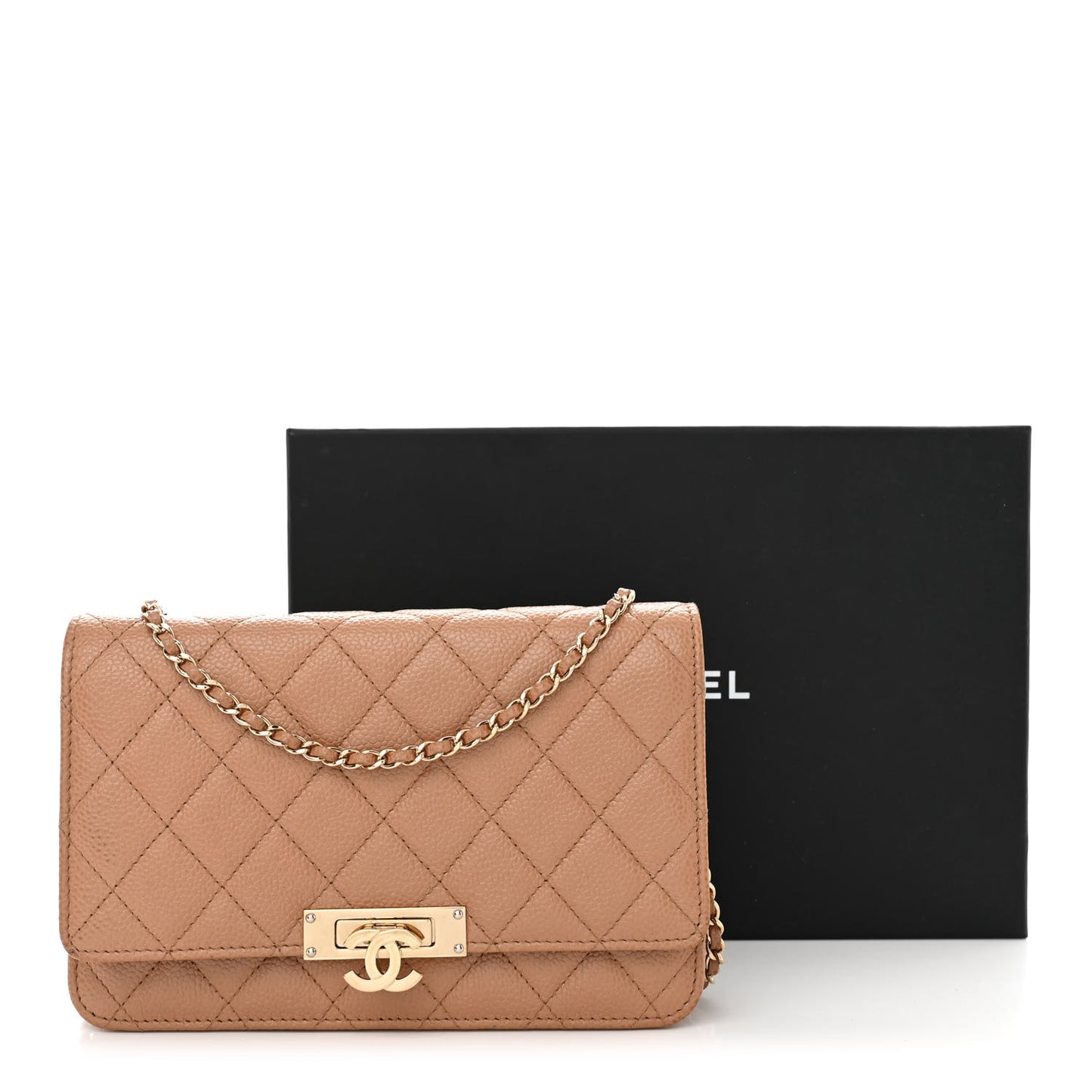 Caviar Quilted Golden Class Wallet On Chain WOC Beige