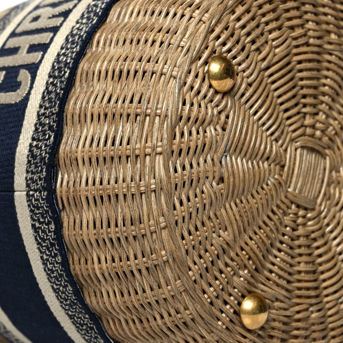 Wicker Oblique Drawstring Bucket Bag Blue