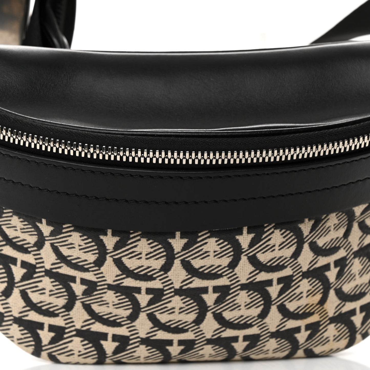 Gancini Monogram Calfskin Waist Bag Black Beige