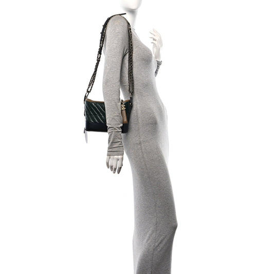 Aged Calfskin Chevron Quilted Small Gabrielle Hobo Green Navy Blue