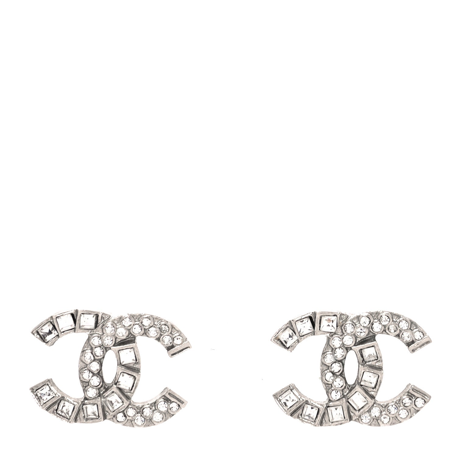 Chanel Baguette Crystal CC Earrings Silver 1 of 4