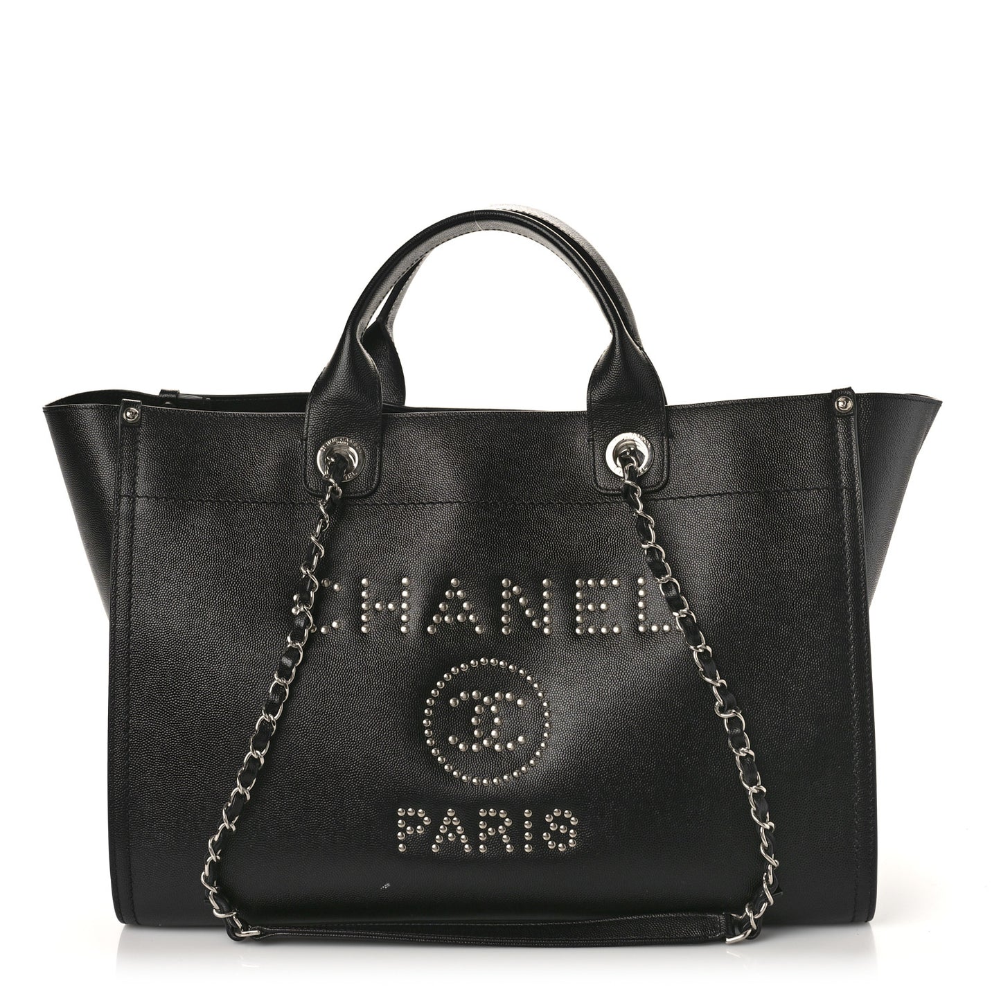 Caviar Medium Studded Deauville Tote Black