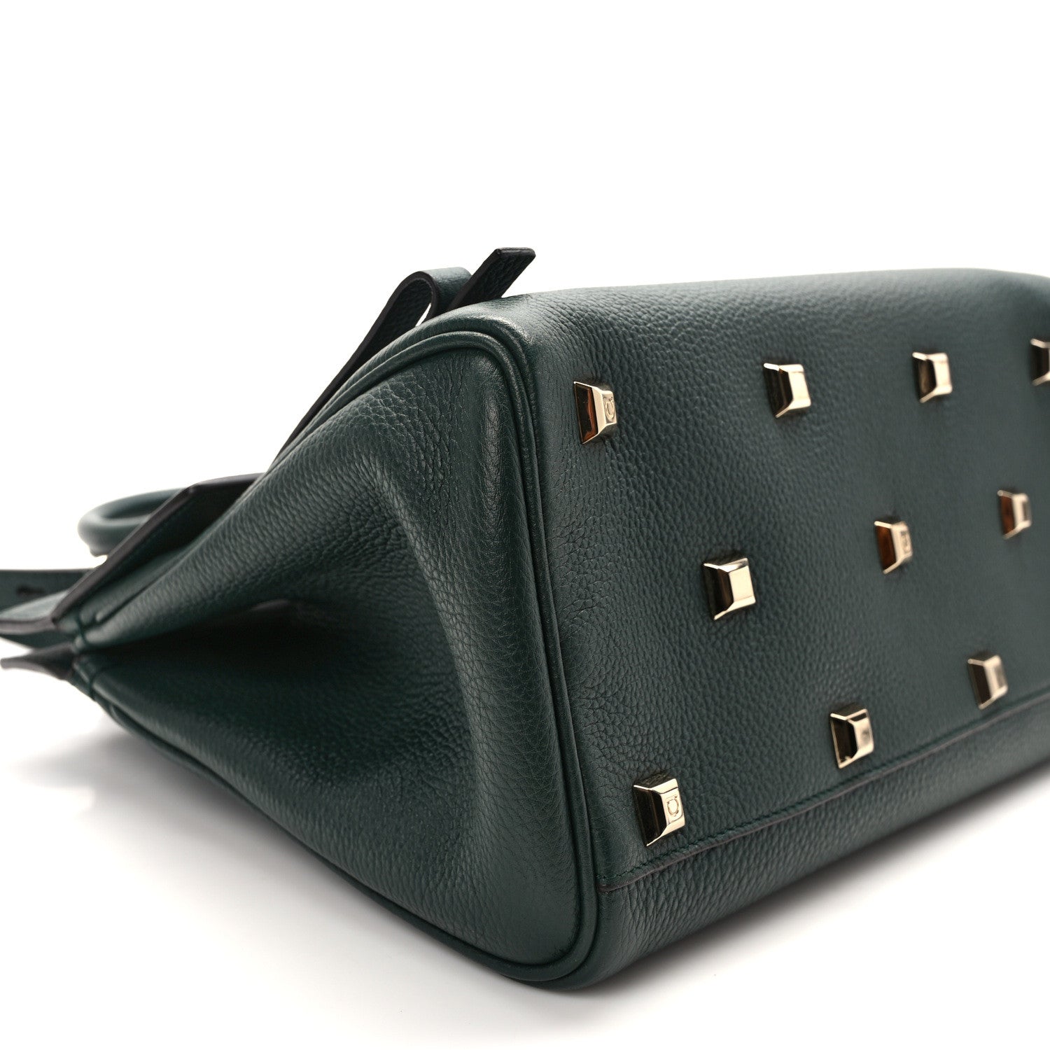 Salvatore Ferragamo Hammered Calfskin Medium Studio Top Handle Bag Dark Green 9 of 15