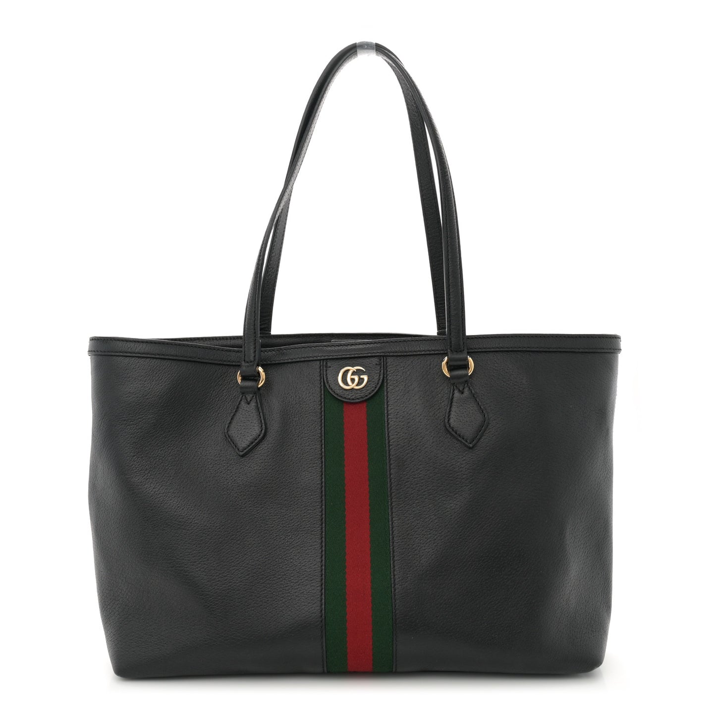 Textured Calfskin Web Medium Ophidia Shopping Tote Black