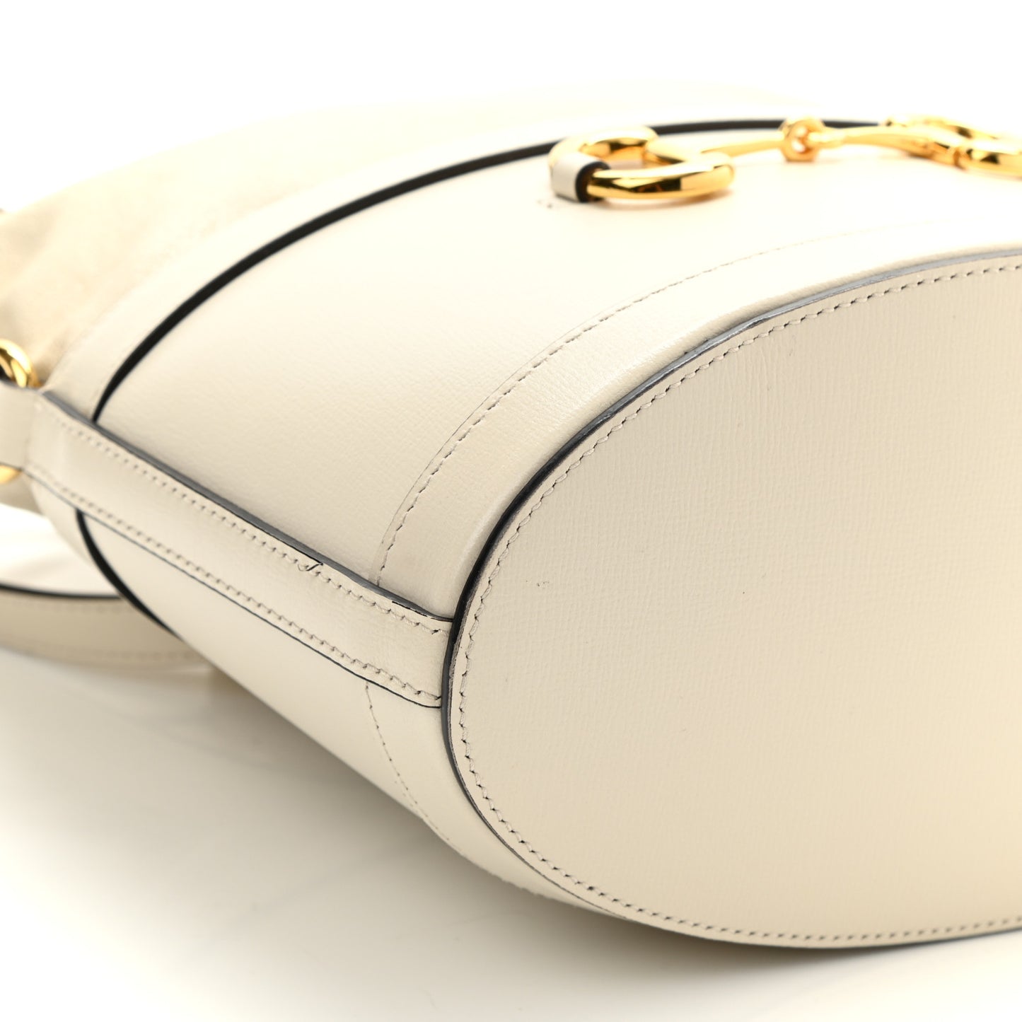 Azalea Sakai Calfskin Horsebit 1955 Drawstring Bucket Bag Mystic White