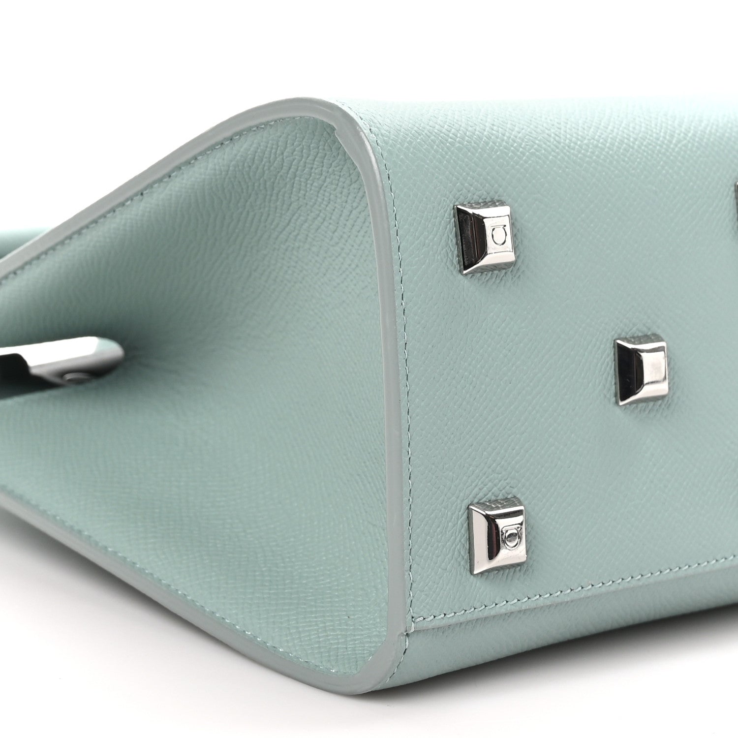 Salvatore Ferragamo Hammered Calfskin Small The Studio Box Bag Aqua Green 8 of 10