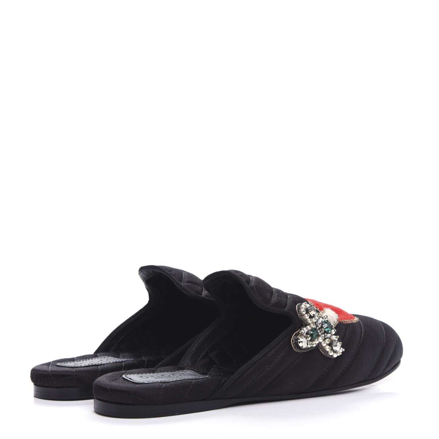 Satin Embroidered Heart and Dagger Slippers 35.5 Black
