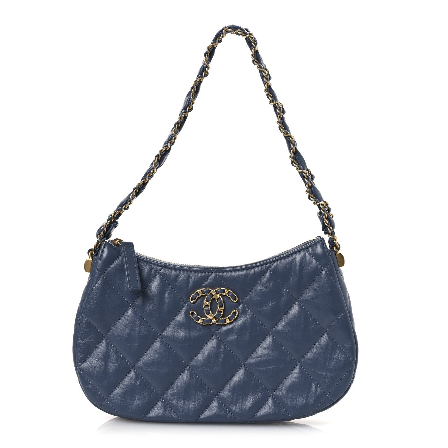 CHANEL ブルーキルティングバッグ Chanel Crumpled Calfskin Quilted Braided CC Small Hobo Blue