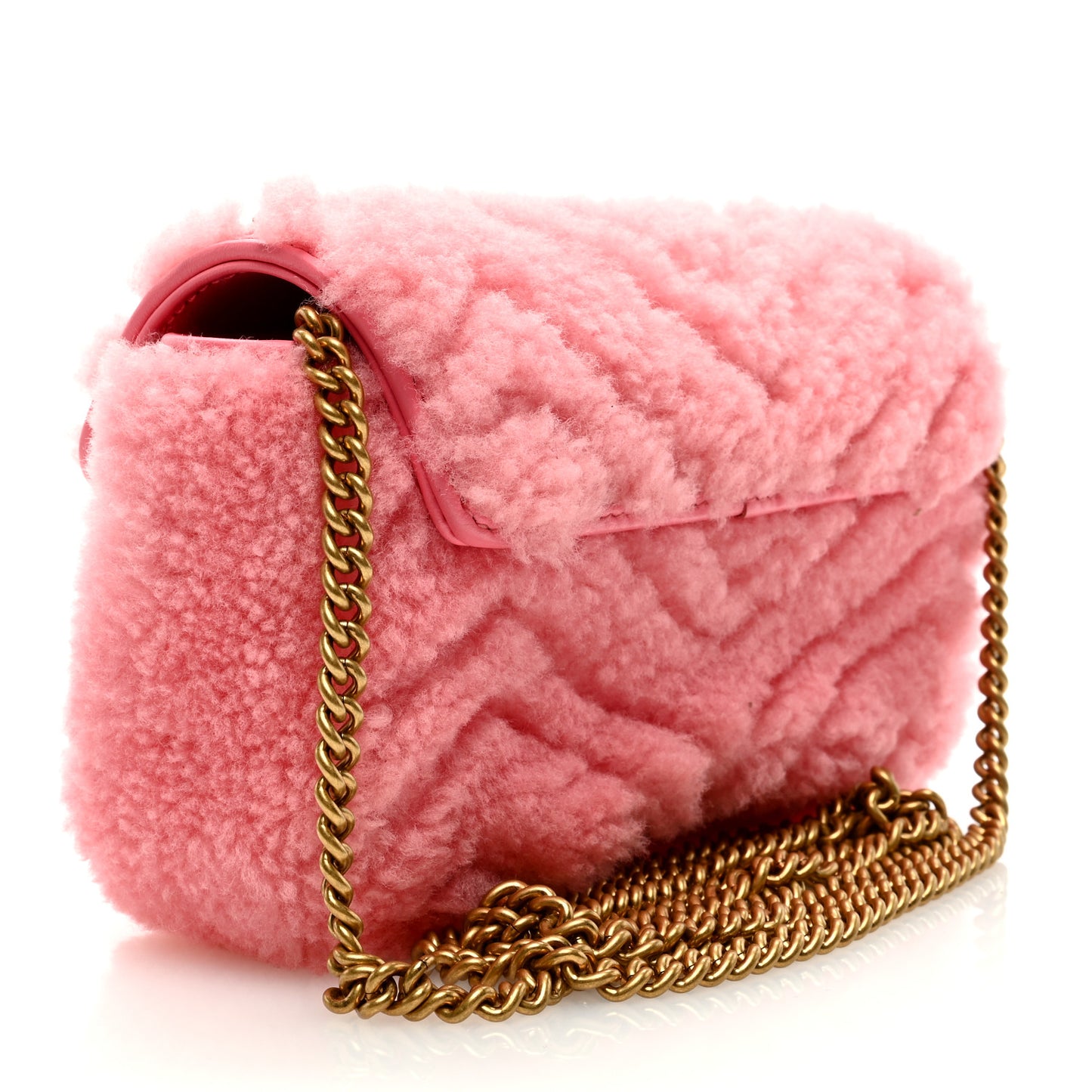 Shearling Matelasse Super Mini GG Marmont Shoulder Bag Lotus Pink