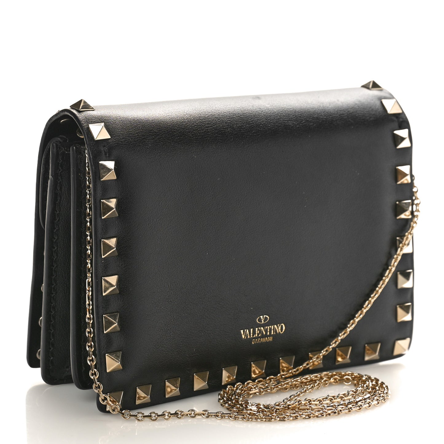 Vitello Rockstud Flap Wallet On Chain Black