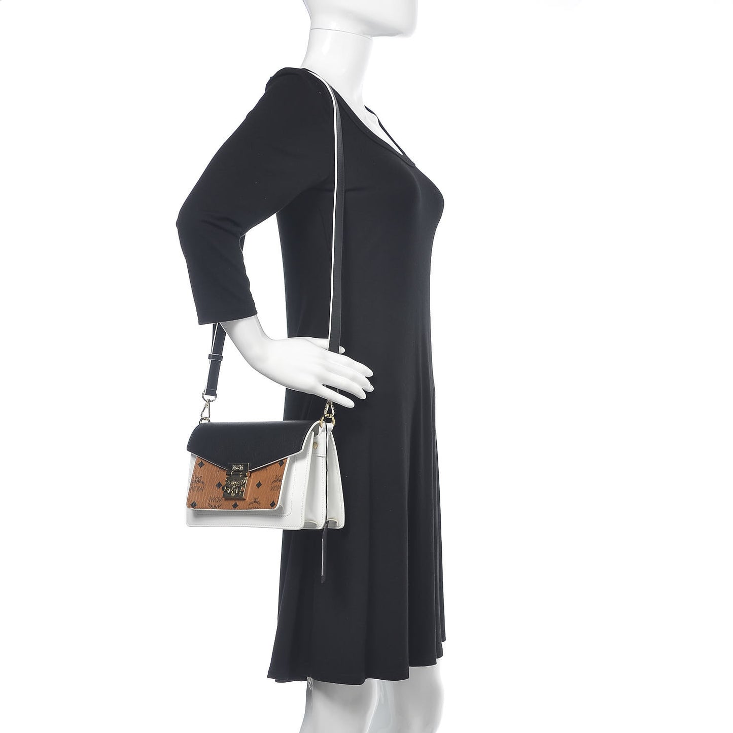 Calfskin Visetos Small Patricia Crossbody Bag Cognac Black
