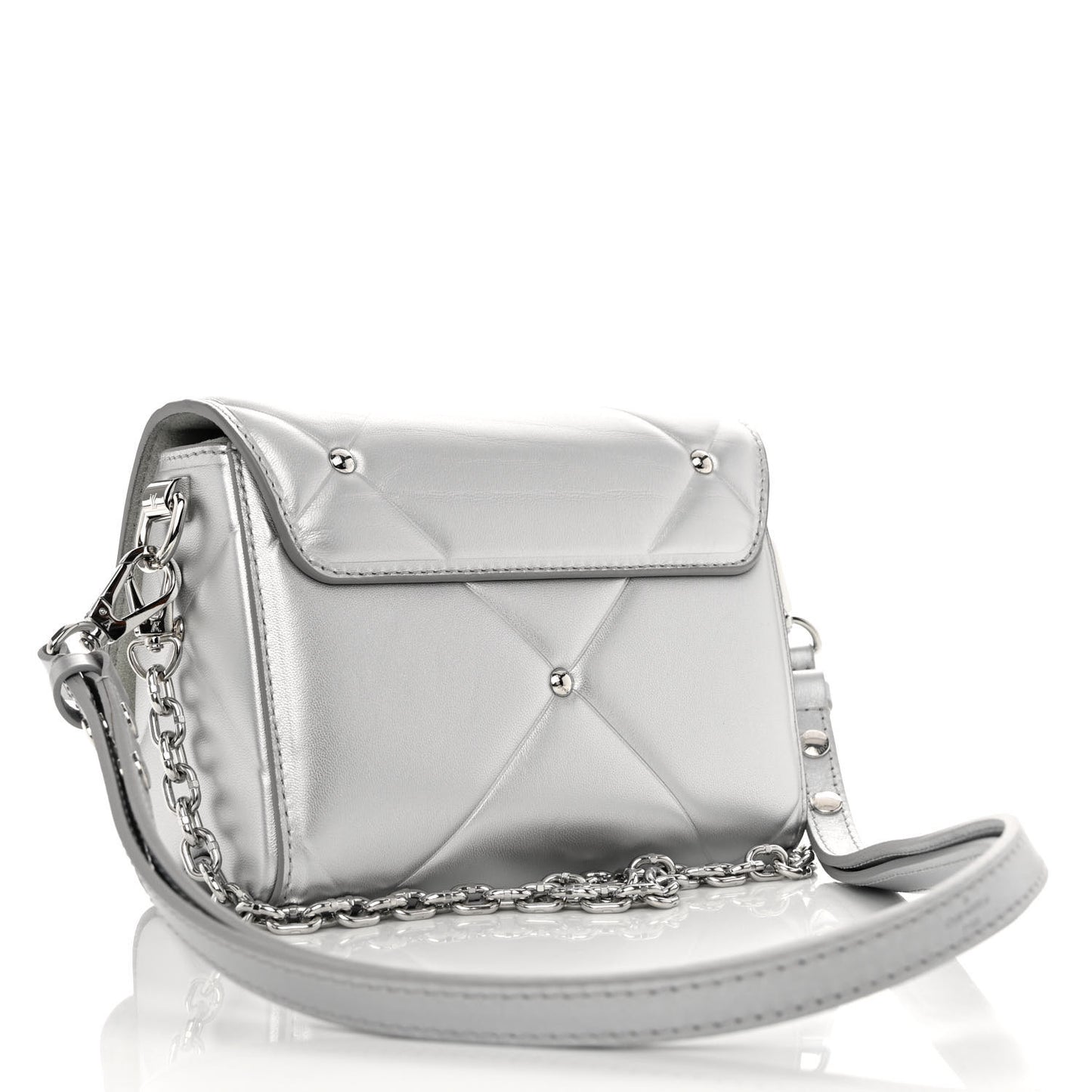 Metallic Calfskin Pillow Twist Shoulder Bag PM Silver