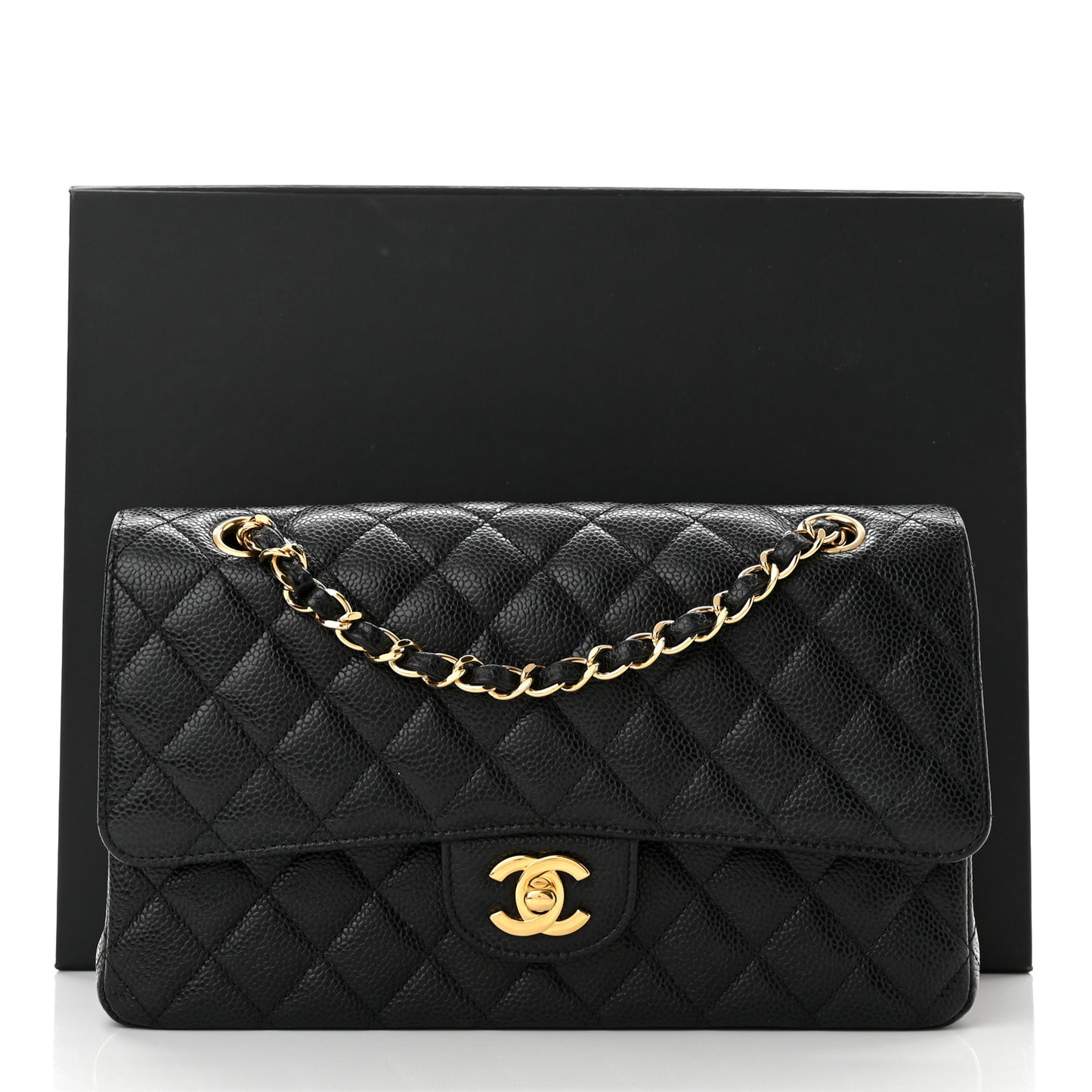 Caviar Quilted Medium Double Flap Black