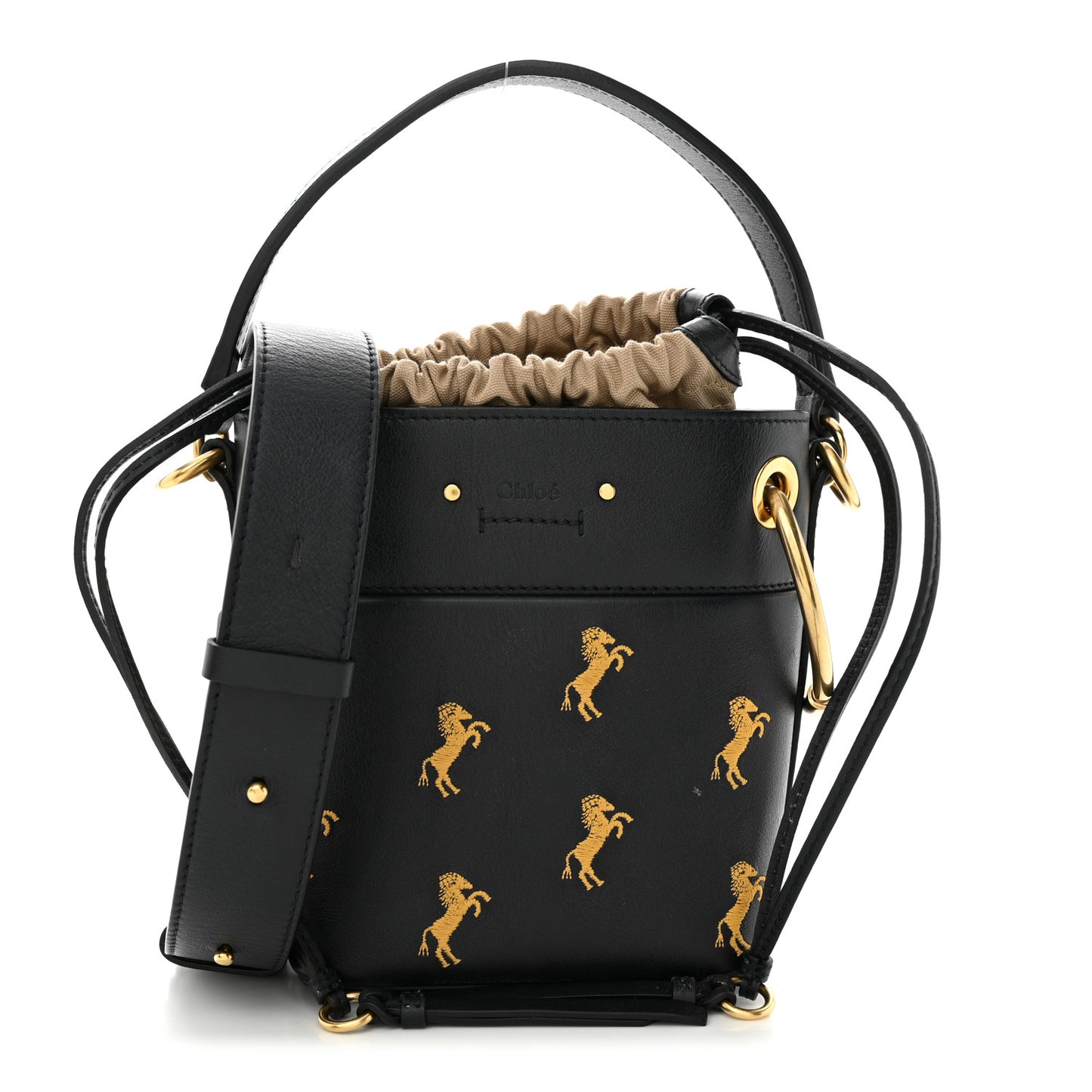 Smooth Calfskin Little Horses Embroidered Mini Roy Bucket Bag Full Blue