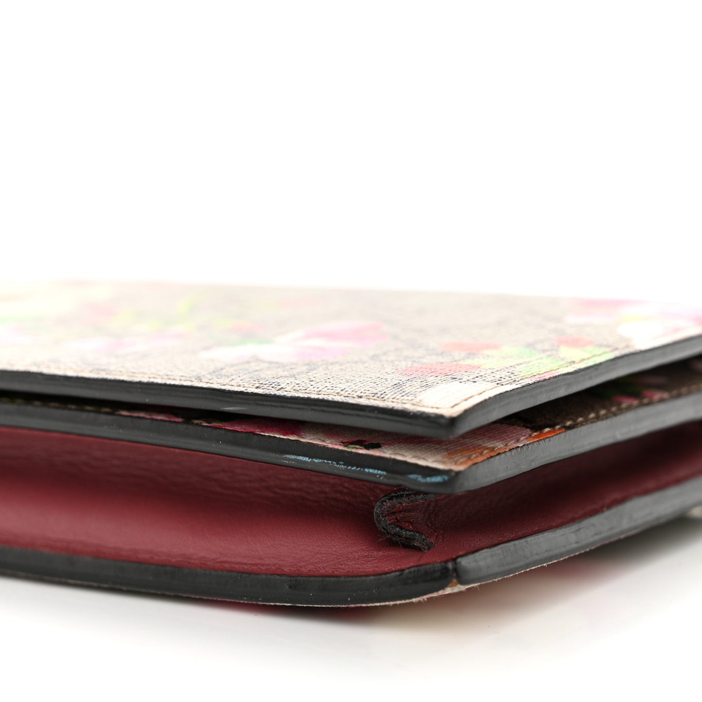 GG Supreme Monogram Blooms Chain Wallet Beige Multicolor Dry Rose