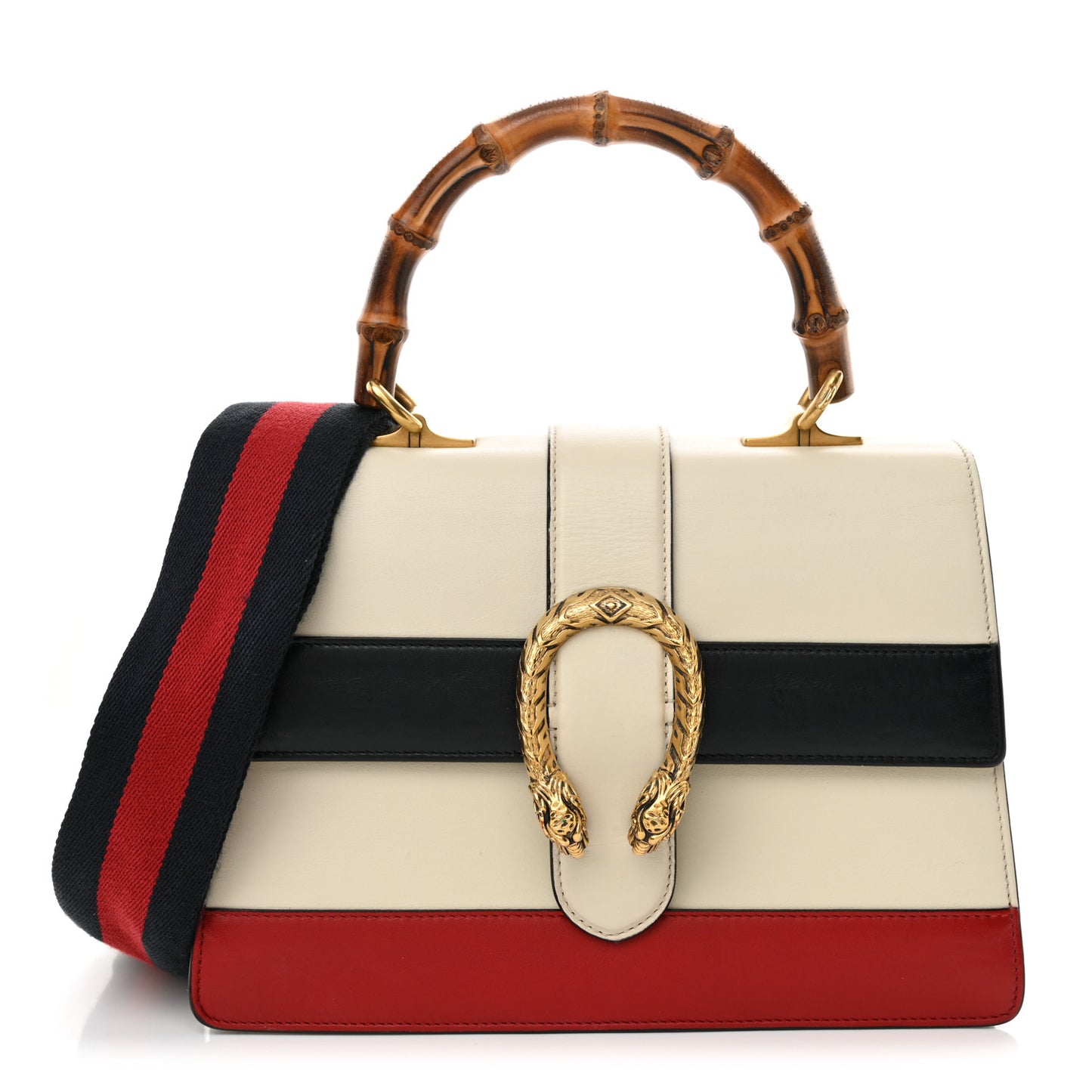 Calfskin Bamboo Web Medium Dionysus Top Handle Bag White Blue Hibiscus Red
