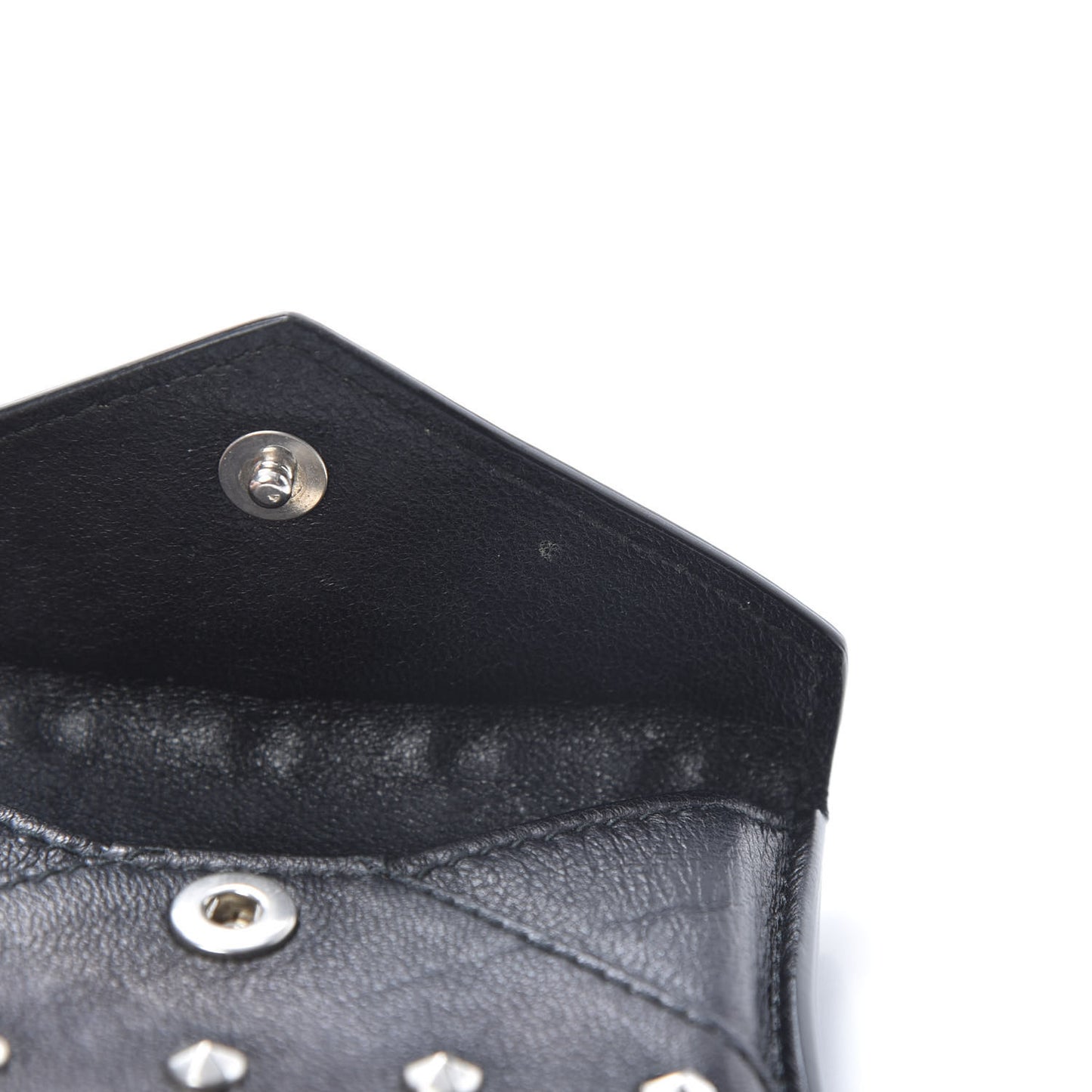 Calfskin Studded Skull Envelope Card Holder Black