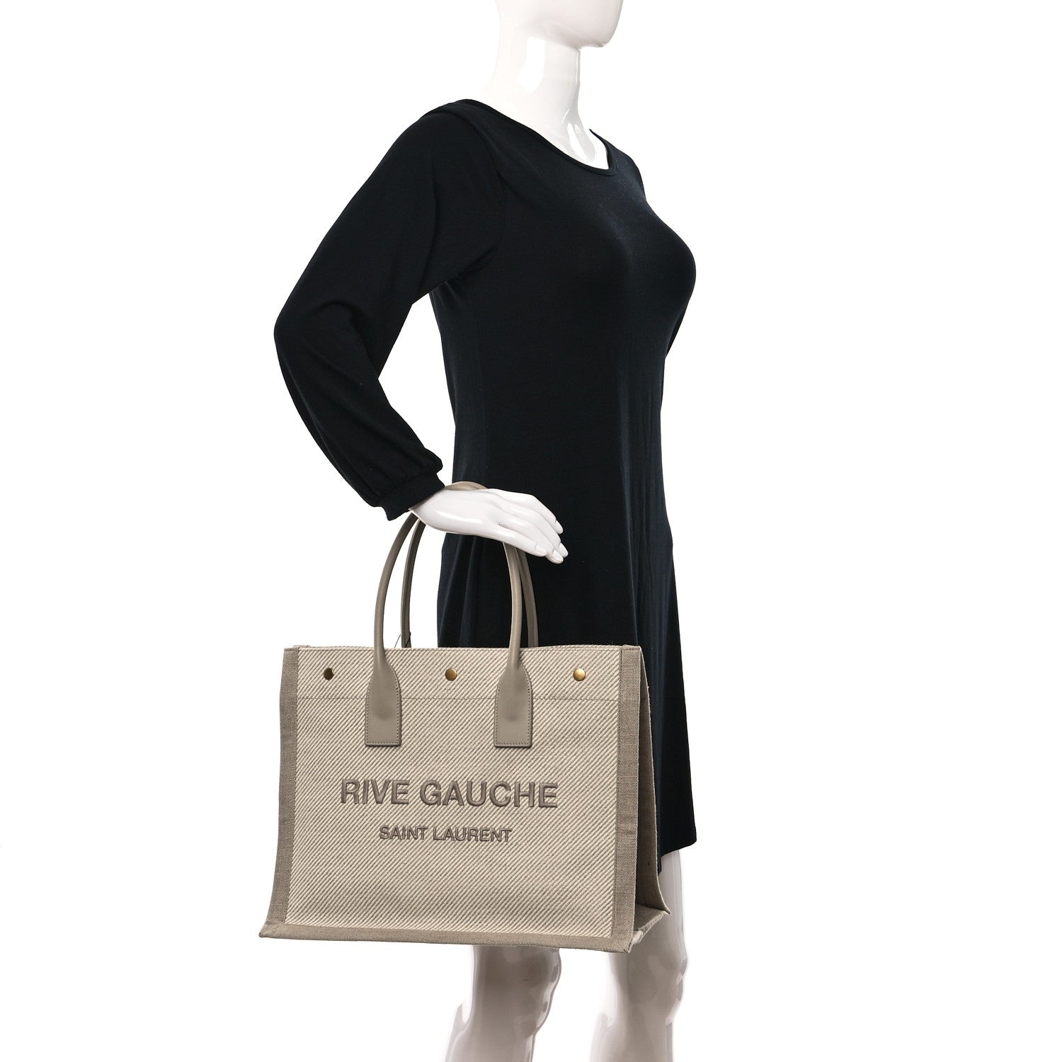 Saint Laurent Linen Calfskin Small Rive Gauche Tote Beige Sea Salt 2 of 9