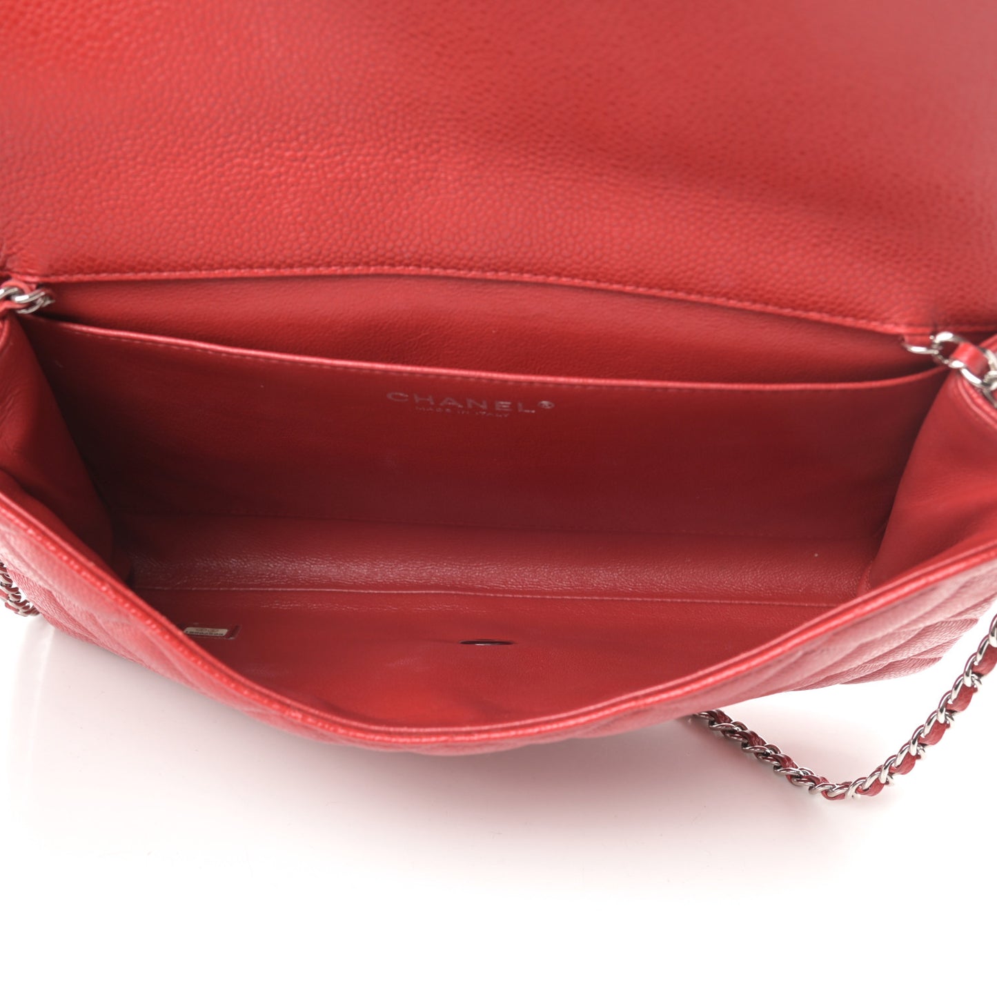 Caviar Quilted Clutch With Chain Flap Red
