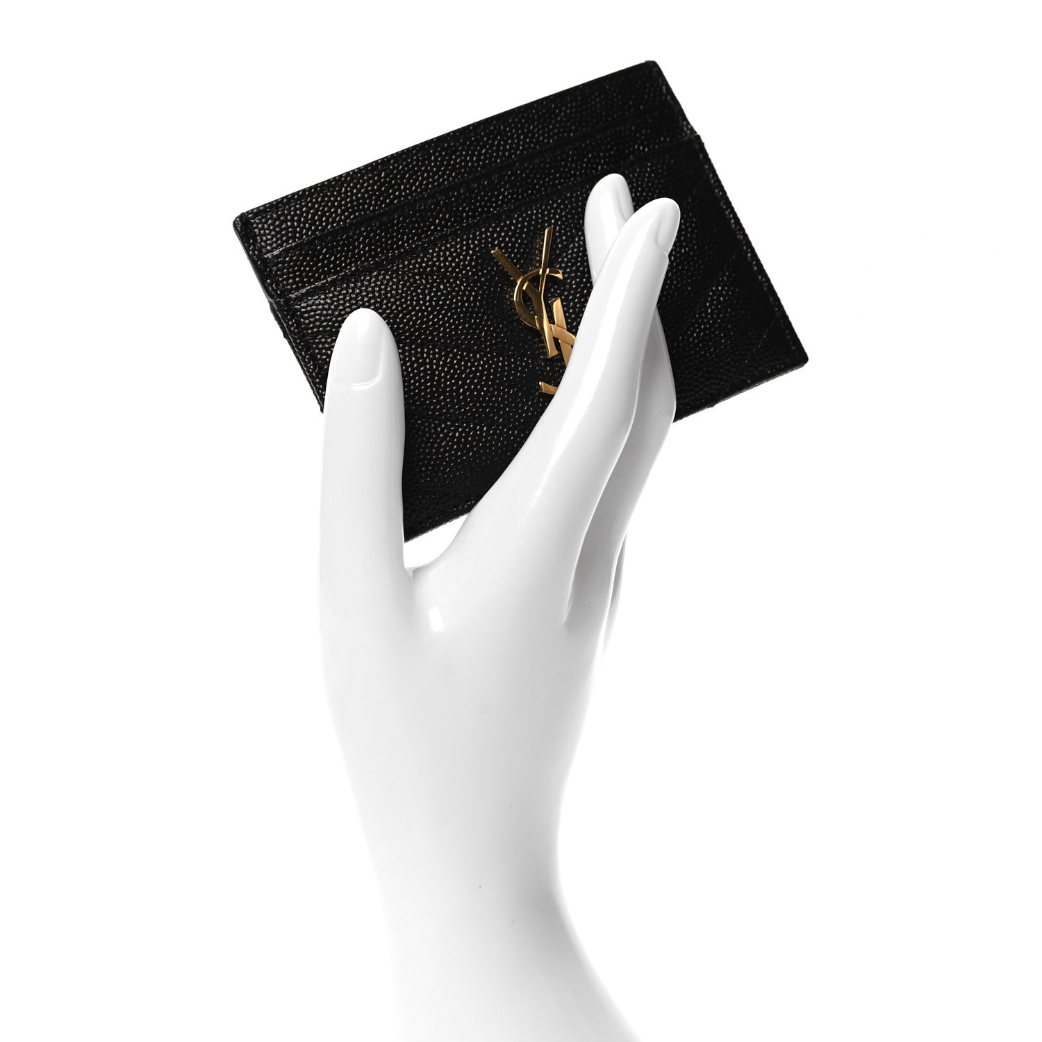 Saint Laurent Grain De Poudre Matelasse Chevron Monogram Credit Card Case Black 2 of 7