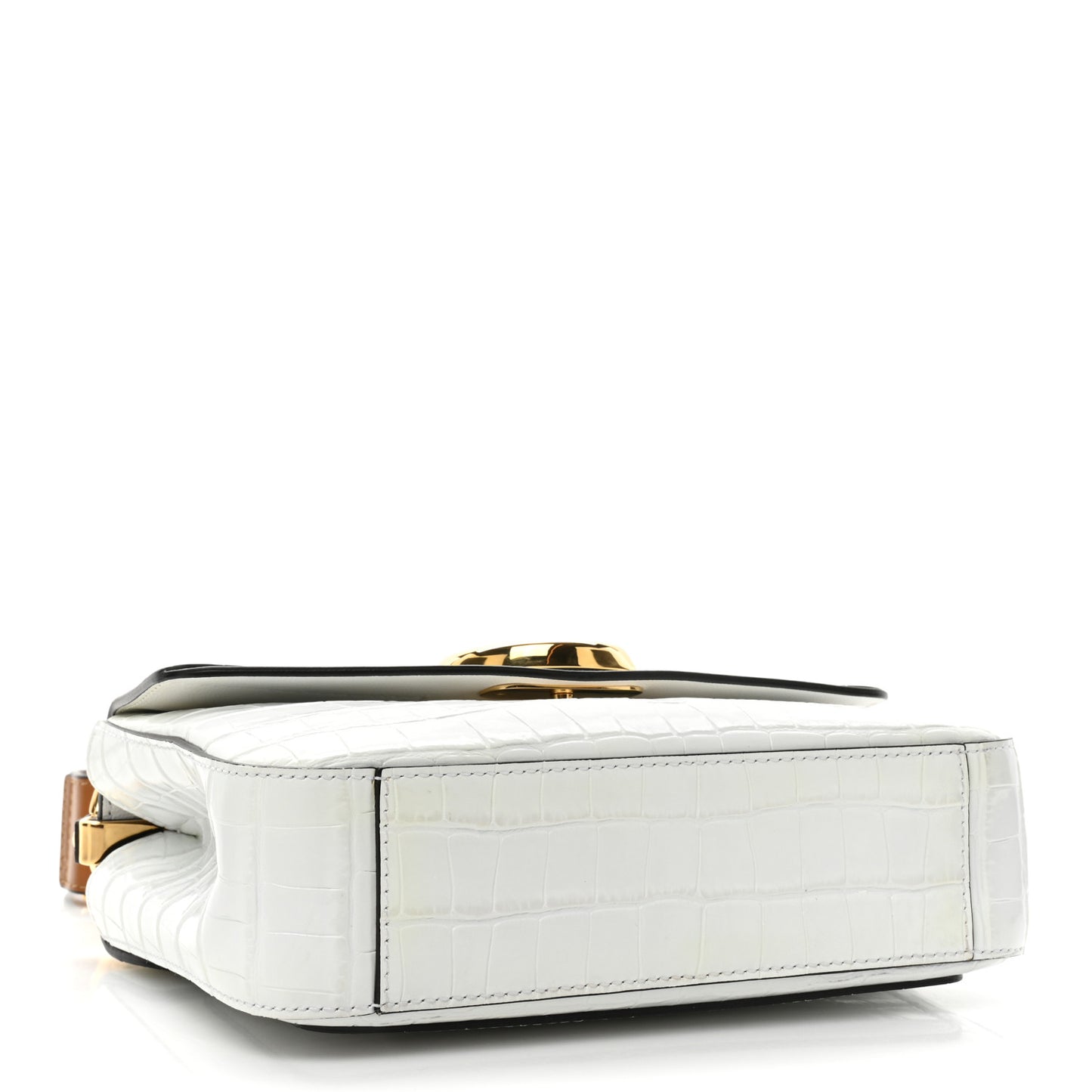 Calfskin Crocodile Embossed Small C Double Carry Brilliant White