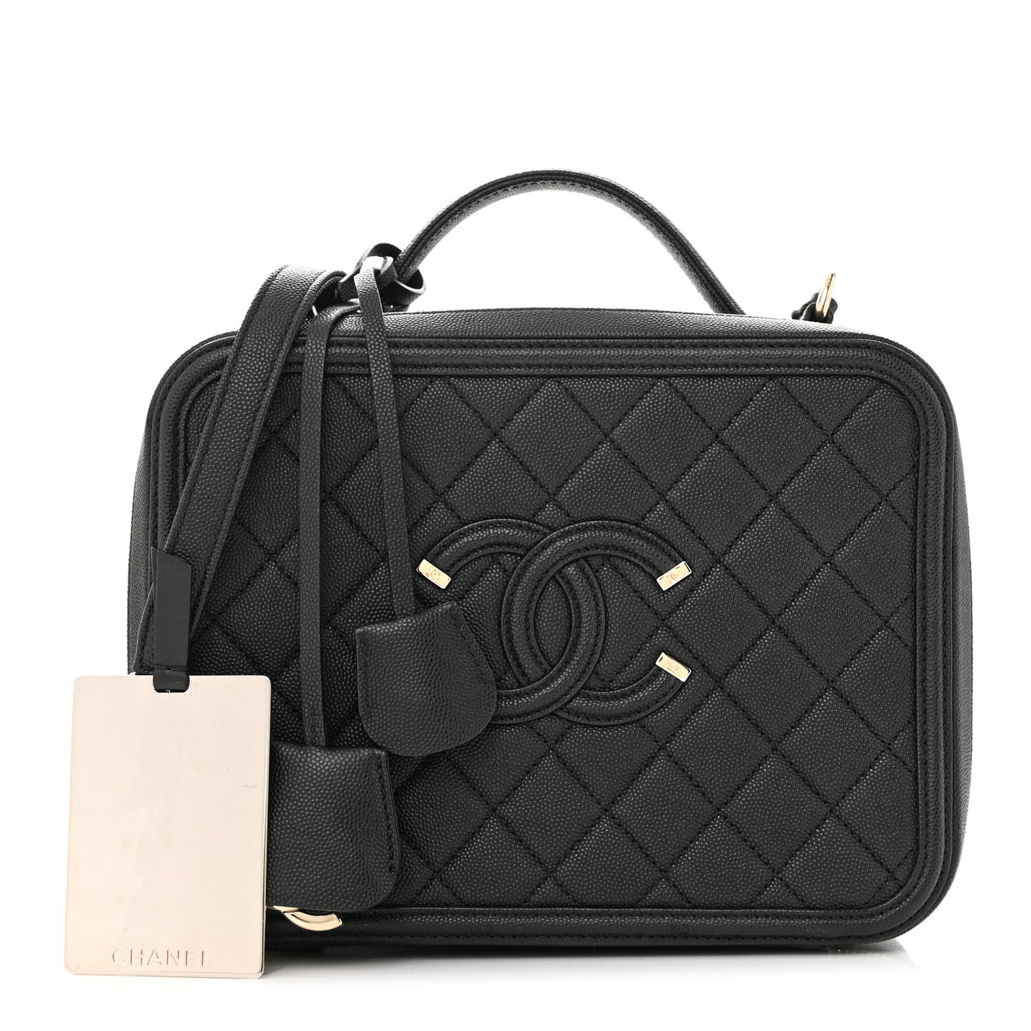 Caviar Quilted Large CC Filigree Vanity Case Black