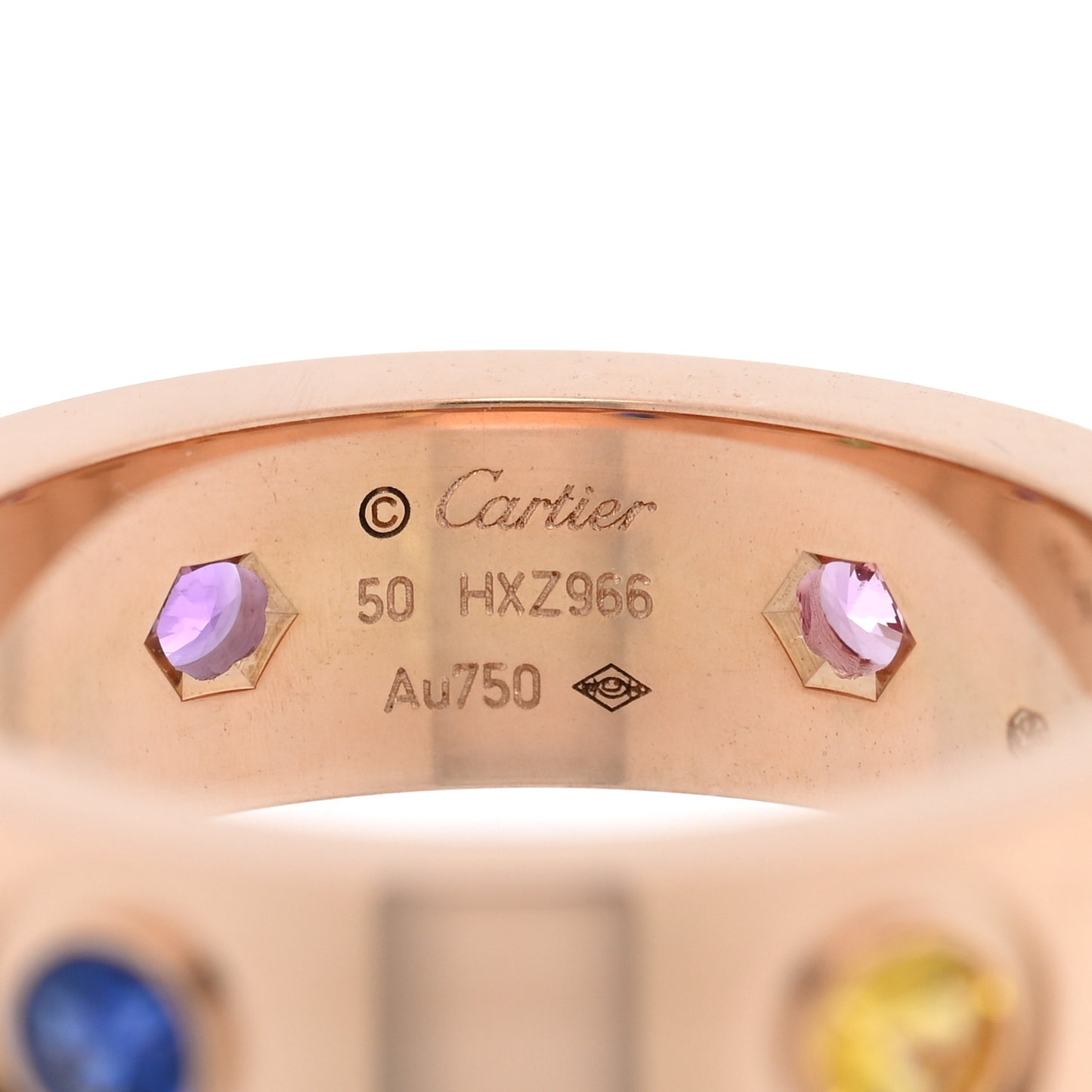 18K Pink Gold Sapphire Garnet Amethyst 5.5mm LOVE Ring 50 5.25