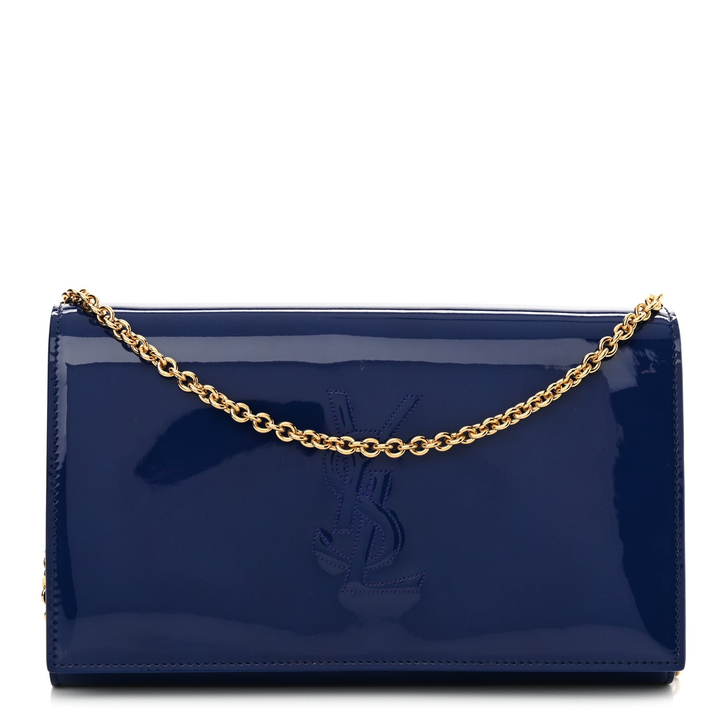 Patent Calfskin Belle de Jour Chain Clutch Blue