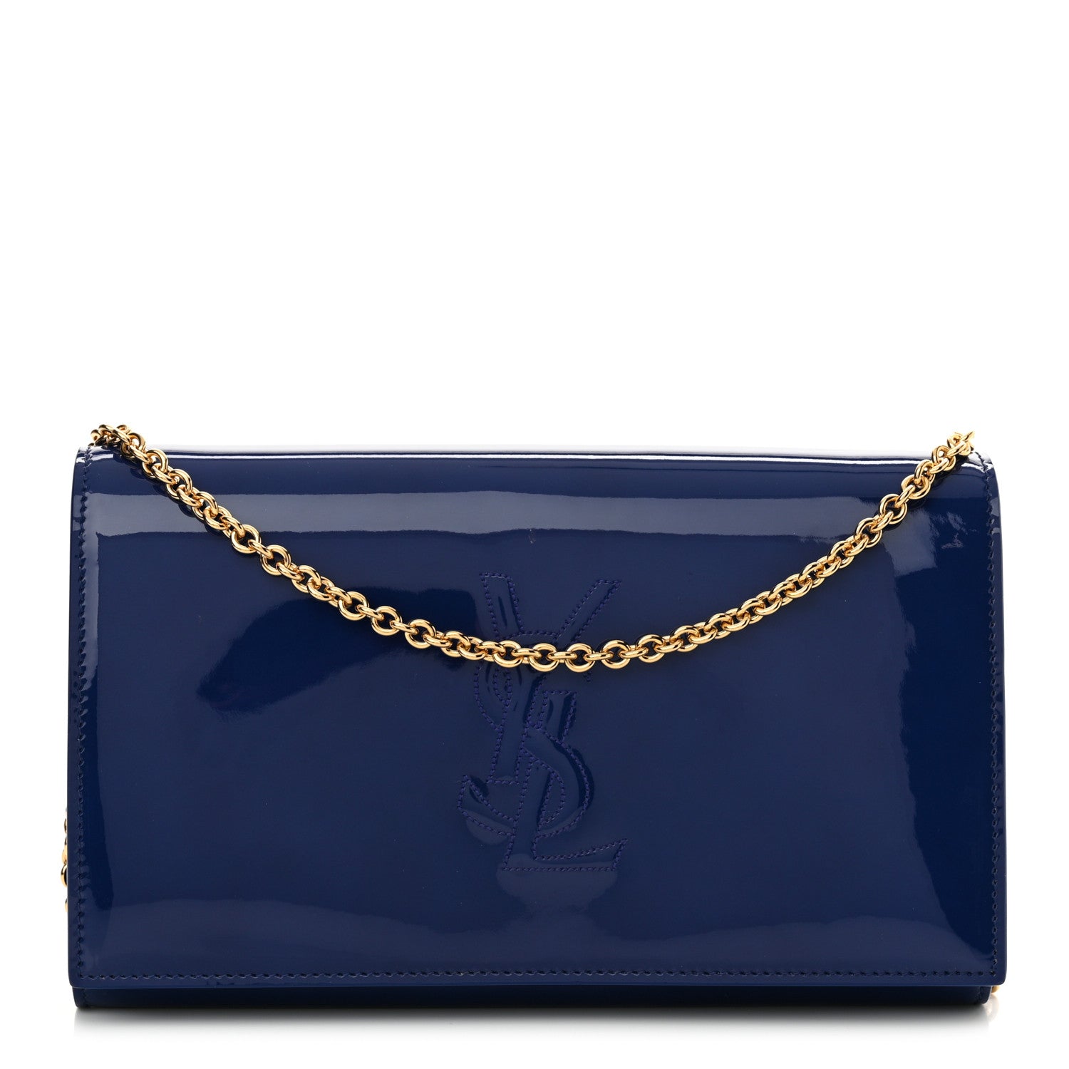 Saint Laurent Patent Calfskin Belle de Jour Chain Clutch Blue 1 of 11