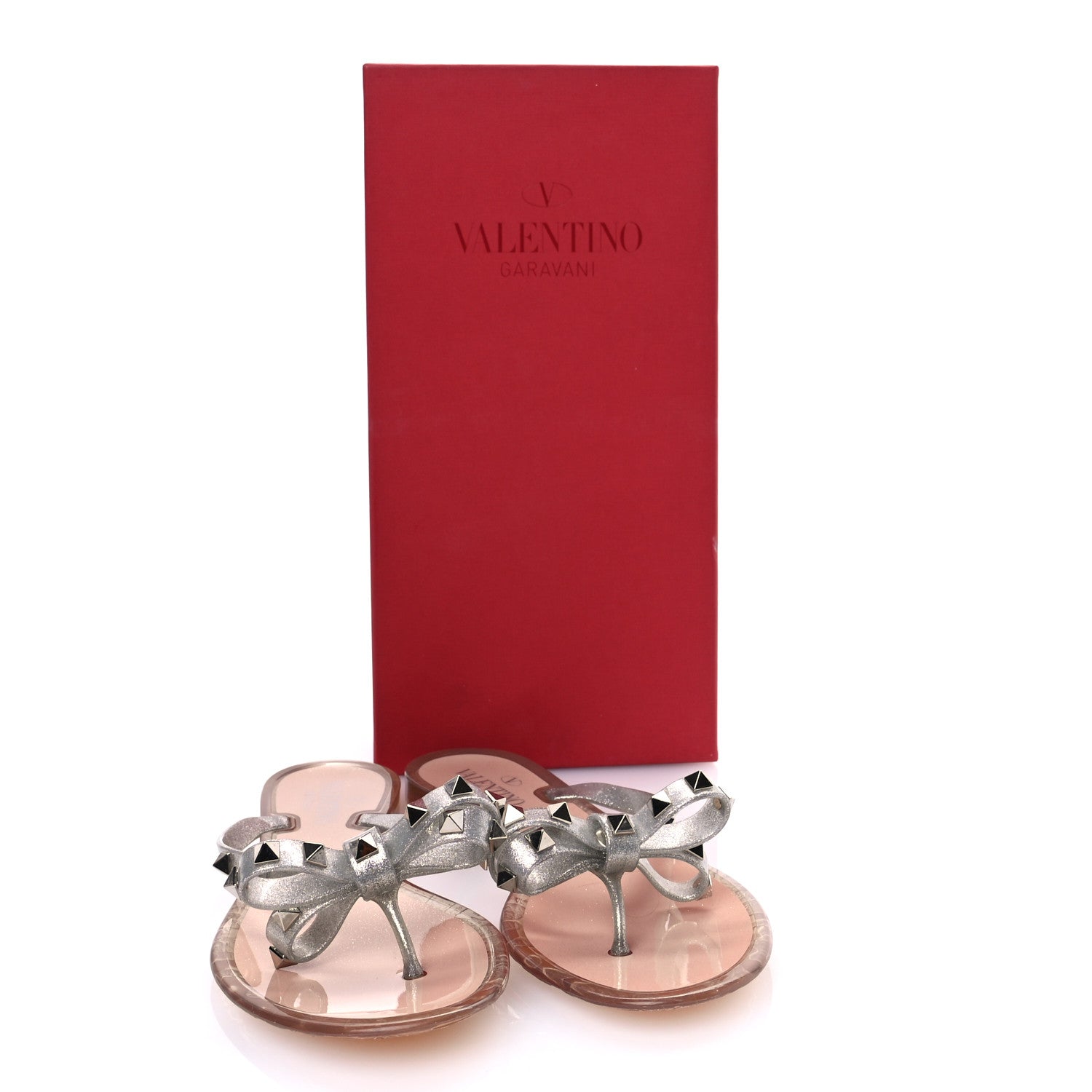 Valentino Garavani PVC Jelly Glitter Rockstud Bow Thong Sandals 38 Silver 8 of 8